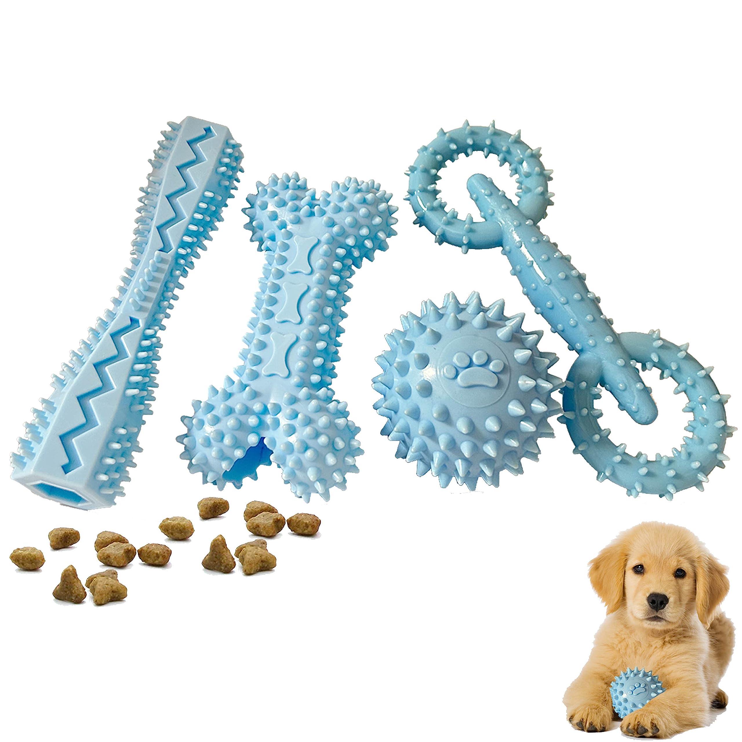 4 Pack Puppy Toys for 0-6 Months Pets Dog Chew Toy for Small Puppies Teething Toys for Cleaning Teeth Food Dispensing Soft Durab