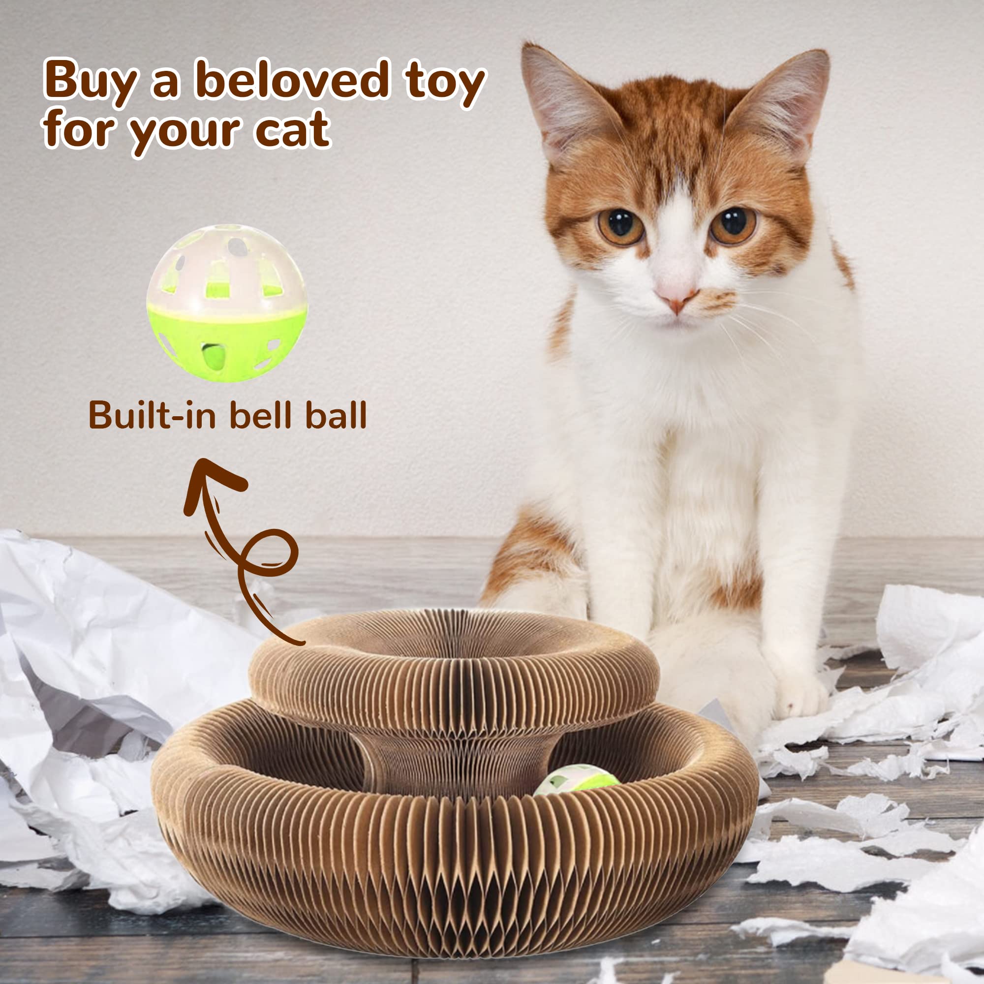 Magic Organ Cat Scratching Board, Cat Accordion, Cat Cordion, Cardboard Cat Scratcher Cat Bed Interactive Scratcher Cat Toy, Foldable Convenient Cat Scratcher Durable Recyclable Comes With Ball