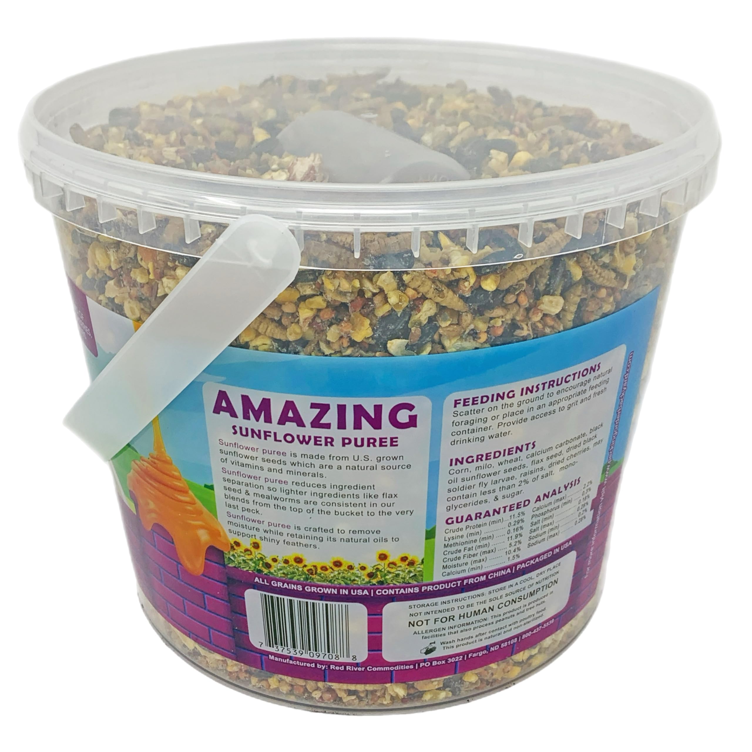 Pecking Order Dessert Bucket Grub Toppings (5 LB) Treat for Chickens Inside Bucket with Handle and Treat Scoop