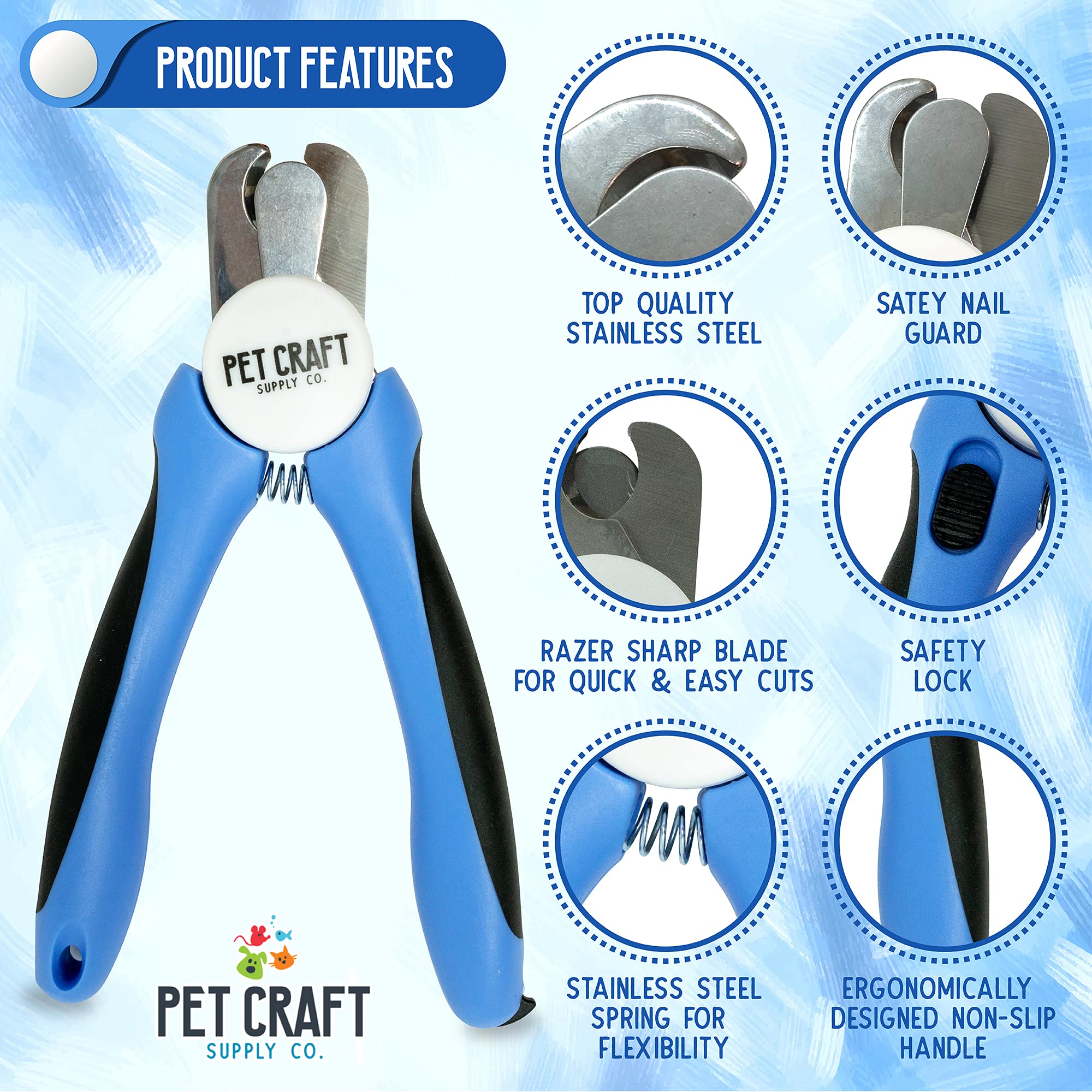 Pet Craft Supply Dog & Cat Pets Nail Clippers And Trimmers - With Safety Guard To Avoid Over Cutting, Bonus Nail File - Essential Puppies Supplies Grooming Kit