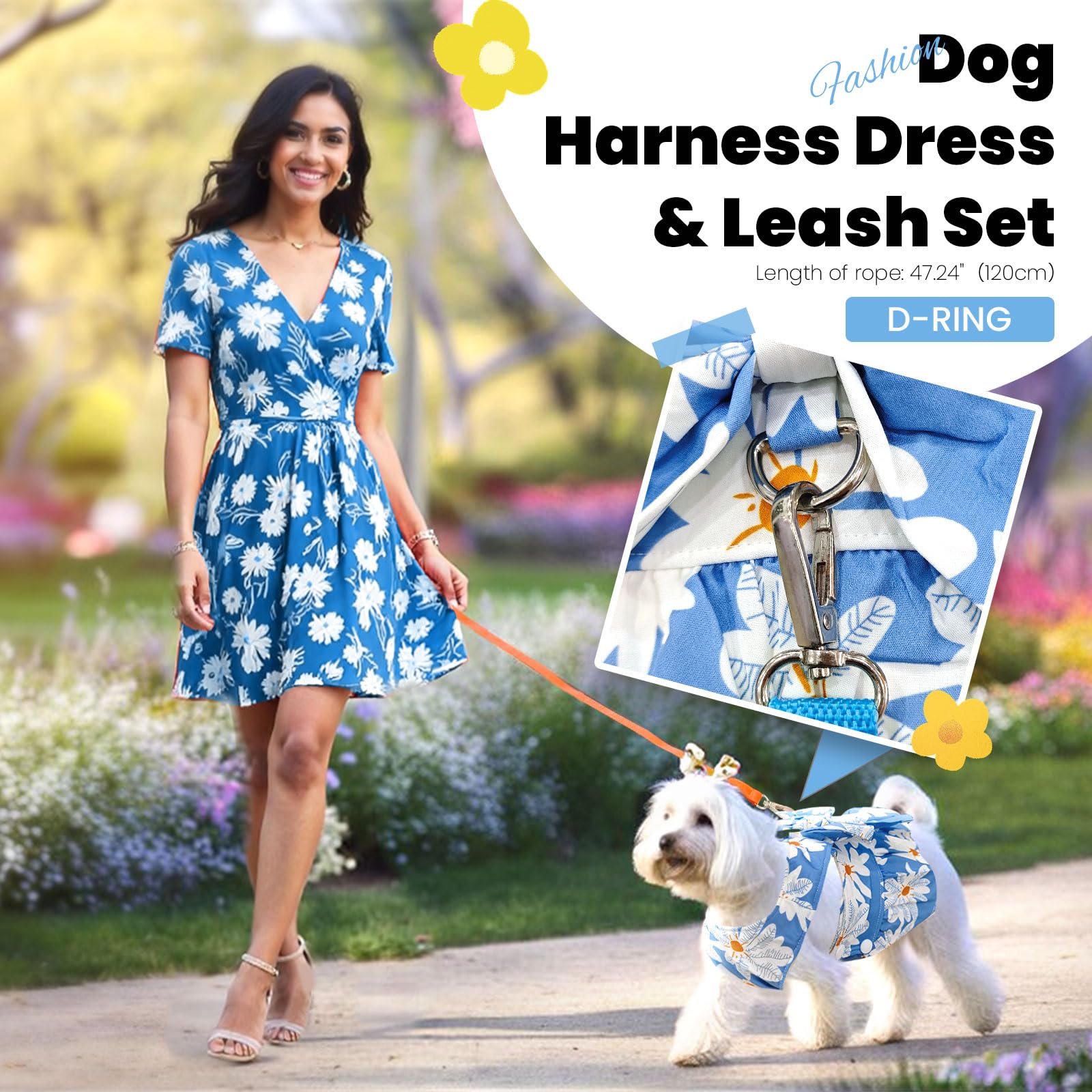 Abrrlo Cute Dog Dress Small Dog Clothes For Girls Female Puppy Outfits Blue Daisy Pet Summer Clothes Bowknot Doggy Cat Princess