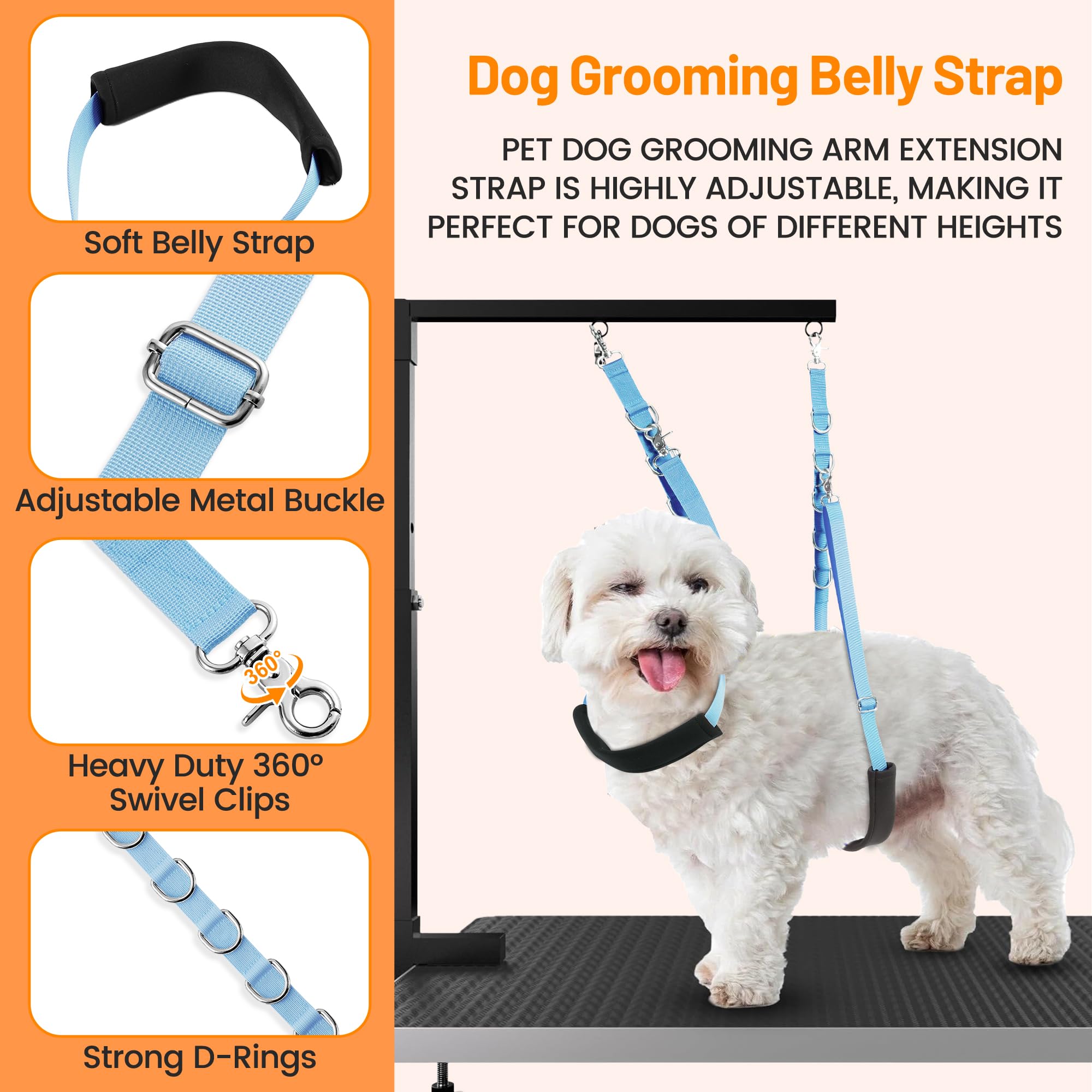 Uni Pnr Dog Grooming Belly Strap - Dog Grooming Table Arm Extender With Clamp Extension Loop Bathing Restraint Leash No Sit Haun