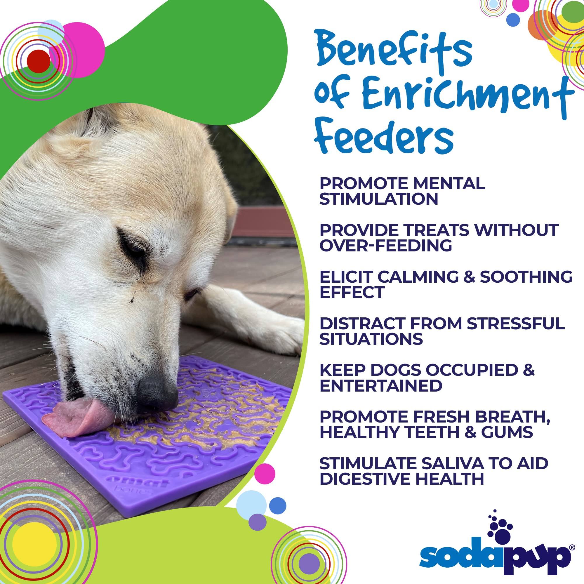 SodaPup Bones eMat - Durable Lick Mat Feeder Made in USA from Non-Toxic, Pet-Safe, Food Safe Rubber for Mental Stimulation, Avoi