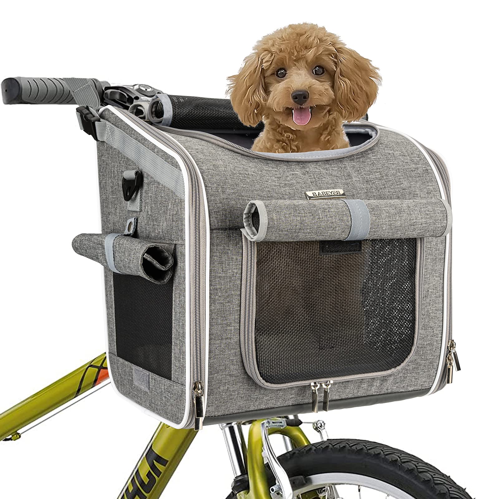 Babeyer Dog Bike Basket, Expandable Soft-Sided Pet Carrier Backpack With 4 Open Doors, 4 Mesh Windows For Small Dog Cat Puppies 