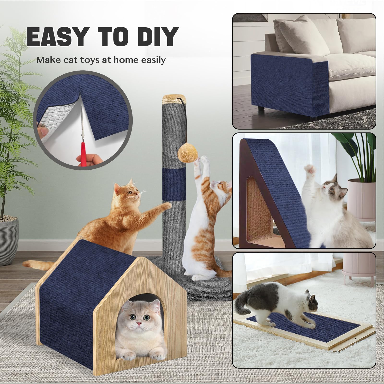 118x15.8 Cat Scratch Couch Furniture Protector, Adhesive Cat Scratch Pad Deterrent for Furniture, DIY Climbing Cat Scratcher Cou