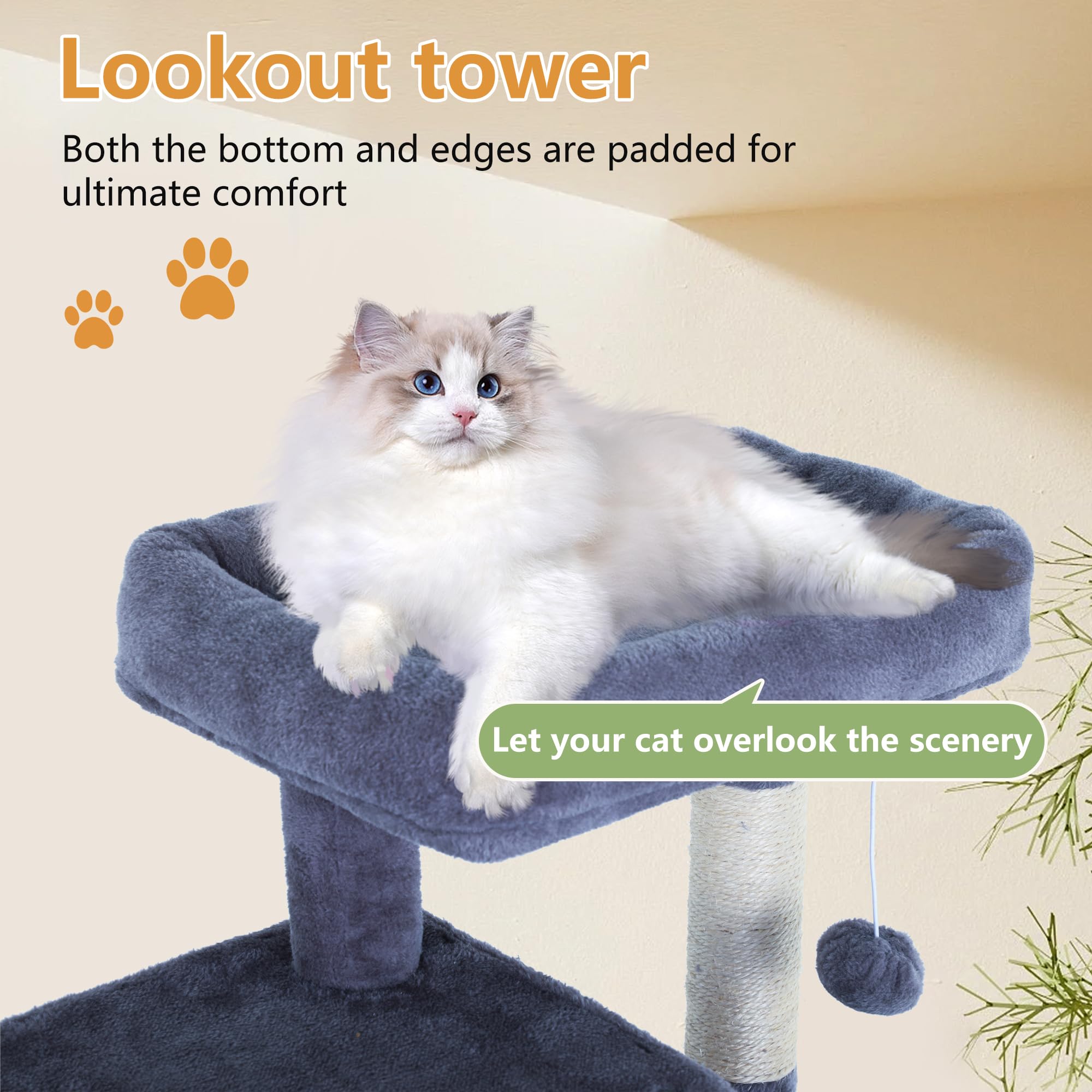 Fdw Cat Tree For Indoor Cats 36 Inches Cat Tower Multi-Level Indoor Cat Play Condo House With Scratching Posts, Spacious Perch,