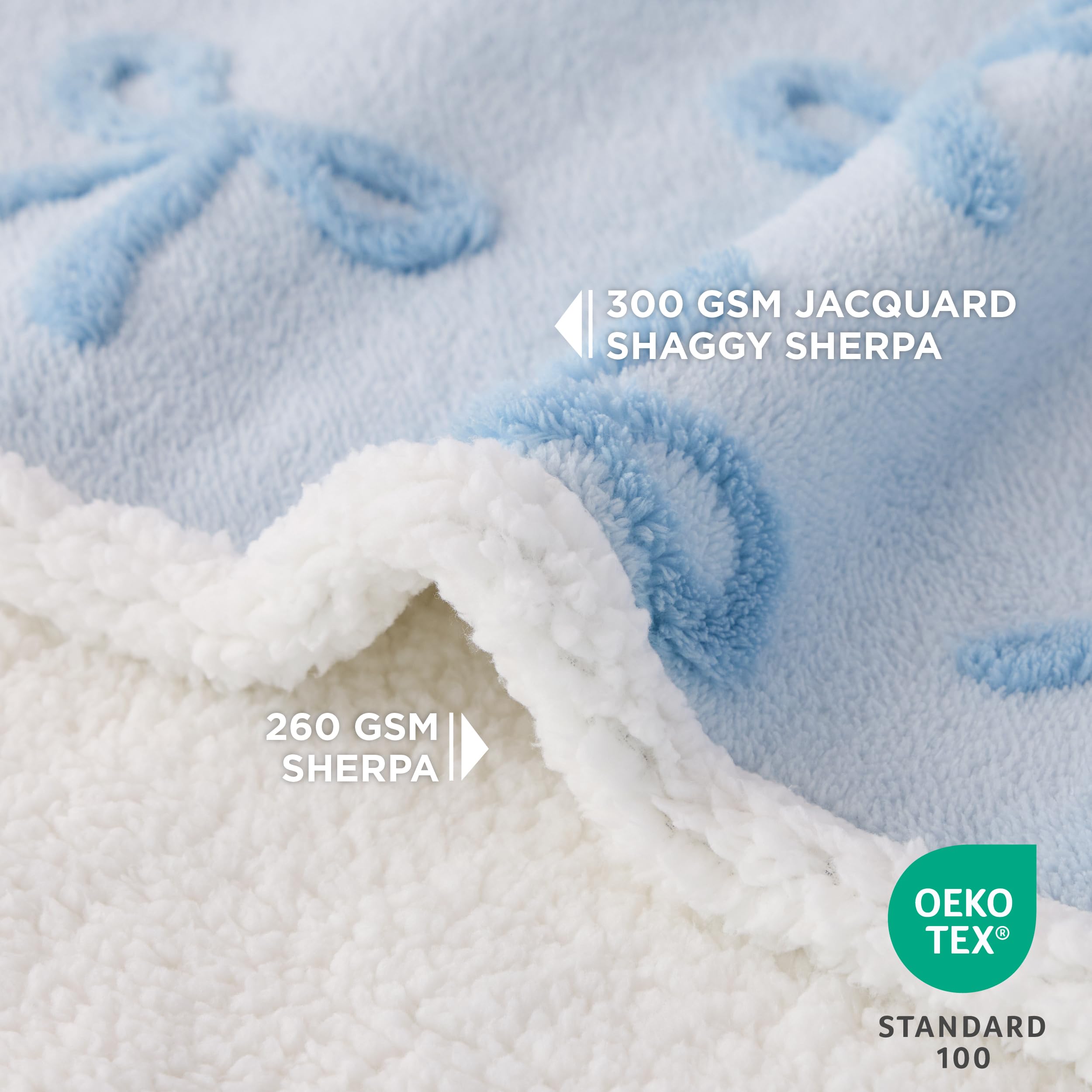 Lesure Waterproof Dog Blanket For Large Dogs - Washable Double Sided Dog Blankets With Warm Jacquard Shag And Soft Sherpa Fleece, Pet Cat Blanket For Couch Protection, 3D Textured Cloud, Blue