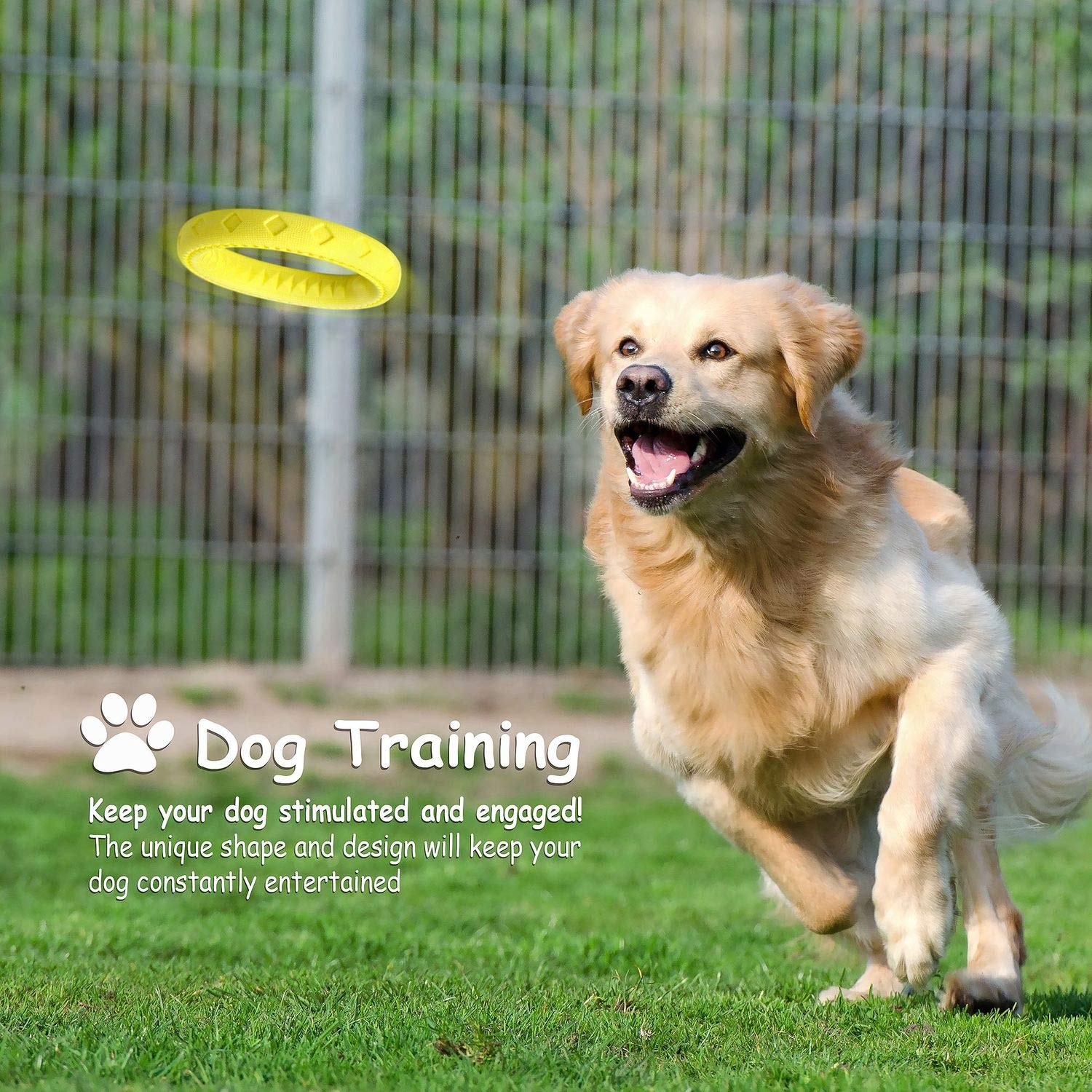 Fluffy Paws Dog Chewing Ring - Soft Rubber Ring Dental Chewing Teething Biting Chasing Training Toy For Small And Medium Dog Puppy - 7', Yellow