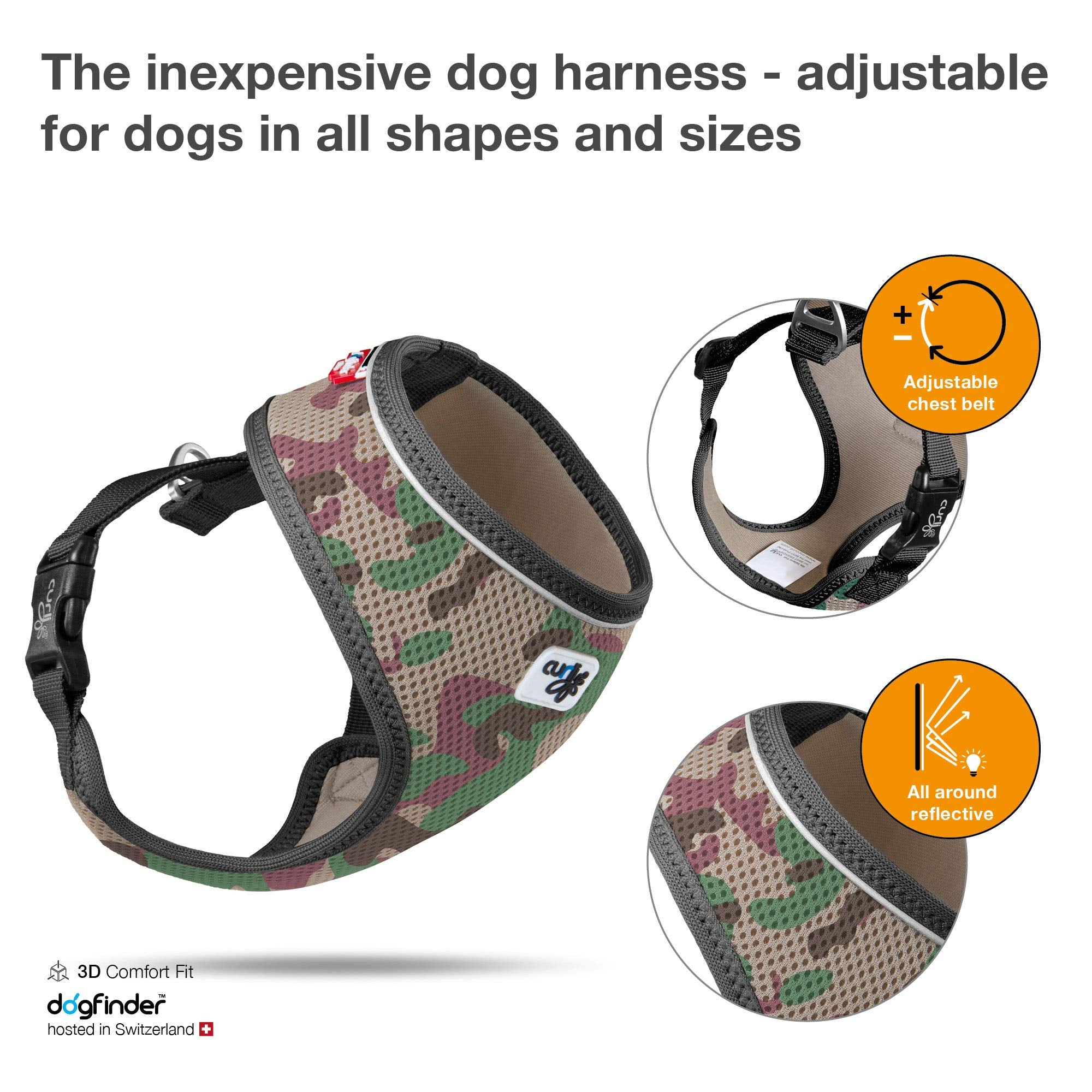 Curli Basic Harness Air-Mesh Dog Harness Pet Vest Adjustable Step-In Light Harness Camo L