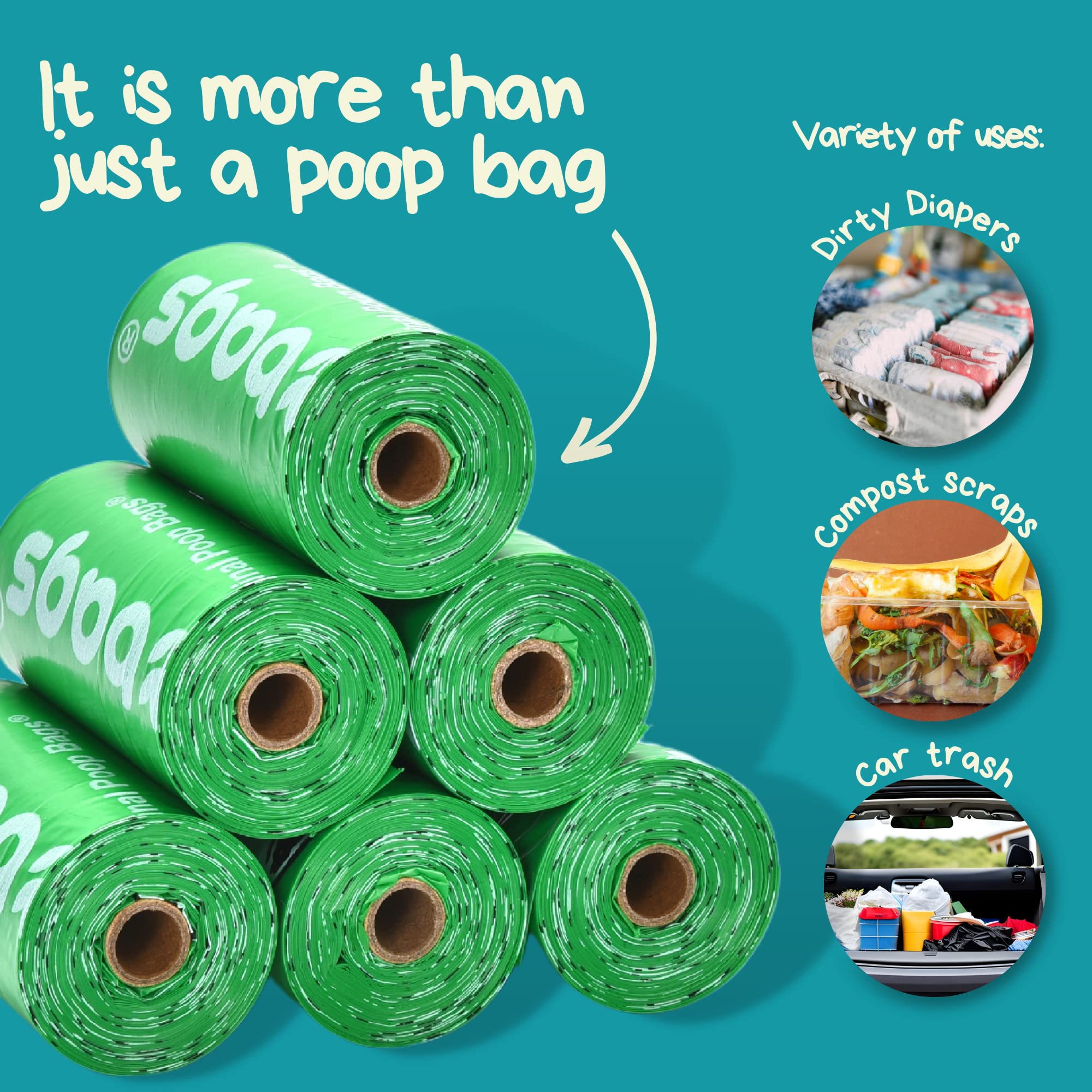 The Original Poop Bags USDA Biobased Pet Waste Bags - Peanuts Characters - Durable, Leak Resistant, 360 Count, BLK/GREEN