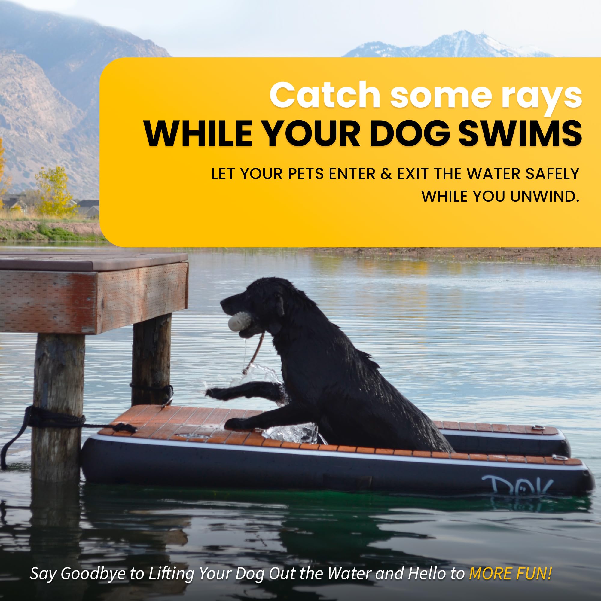 Dok Dog-Dok Inflatable Dock Platform: Safe & Easy Water Access For Dogs Up To 230 Lbs; Floating Non-Slip Eva Foam With Dog Boat