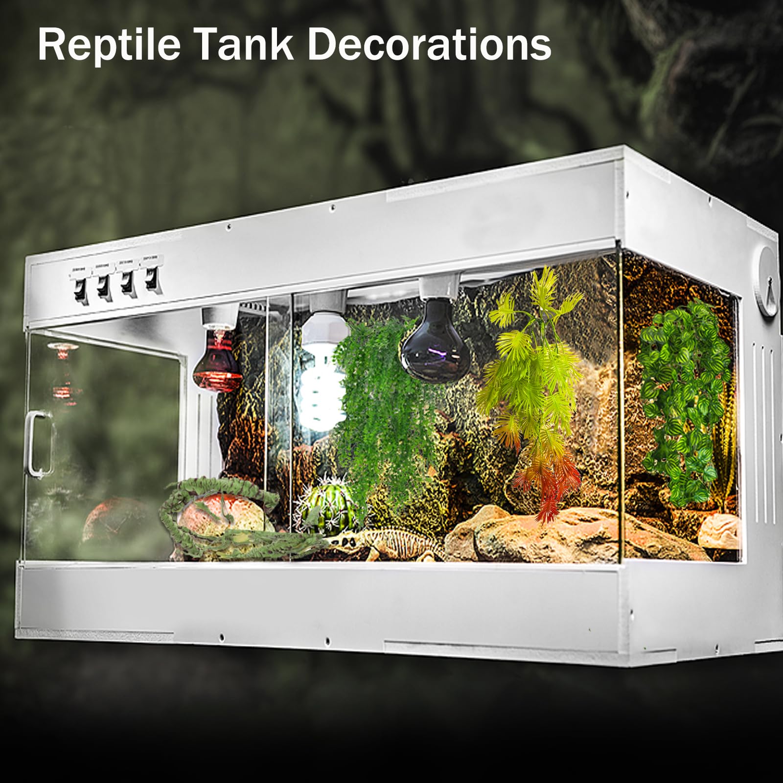 Runania 9 Pieces Reptile Vines Plants, Leopard Gecko Tank Accessories Terrarium Jungle Climbing Vines Hanging Plants With Suction Cups For Bearded Dragon Leopard Gecko Lizard Snake Chameleon
