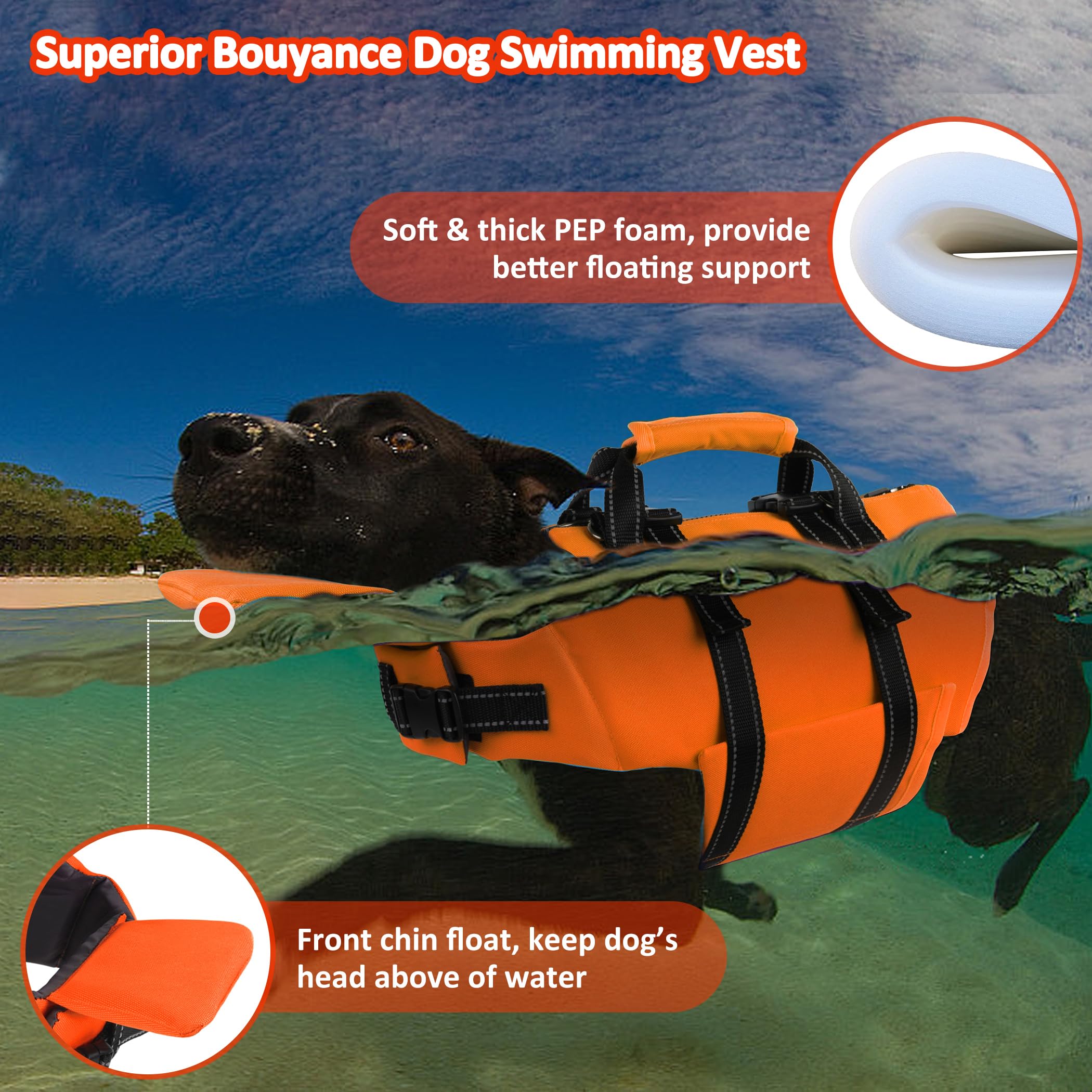 Petglad Dog Life Jacket With 4Ft Leash, Reflective Pet Life Vest With Zipper And Handle For Swimming Boating, Adjustable High Bu