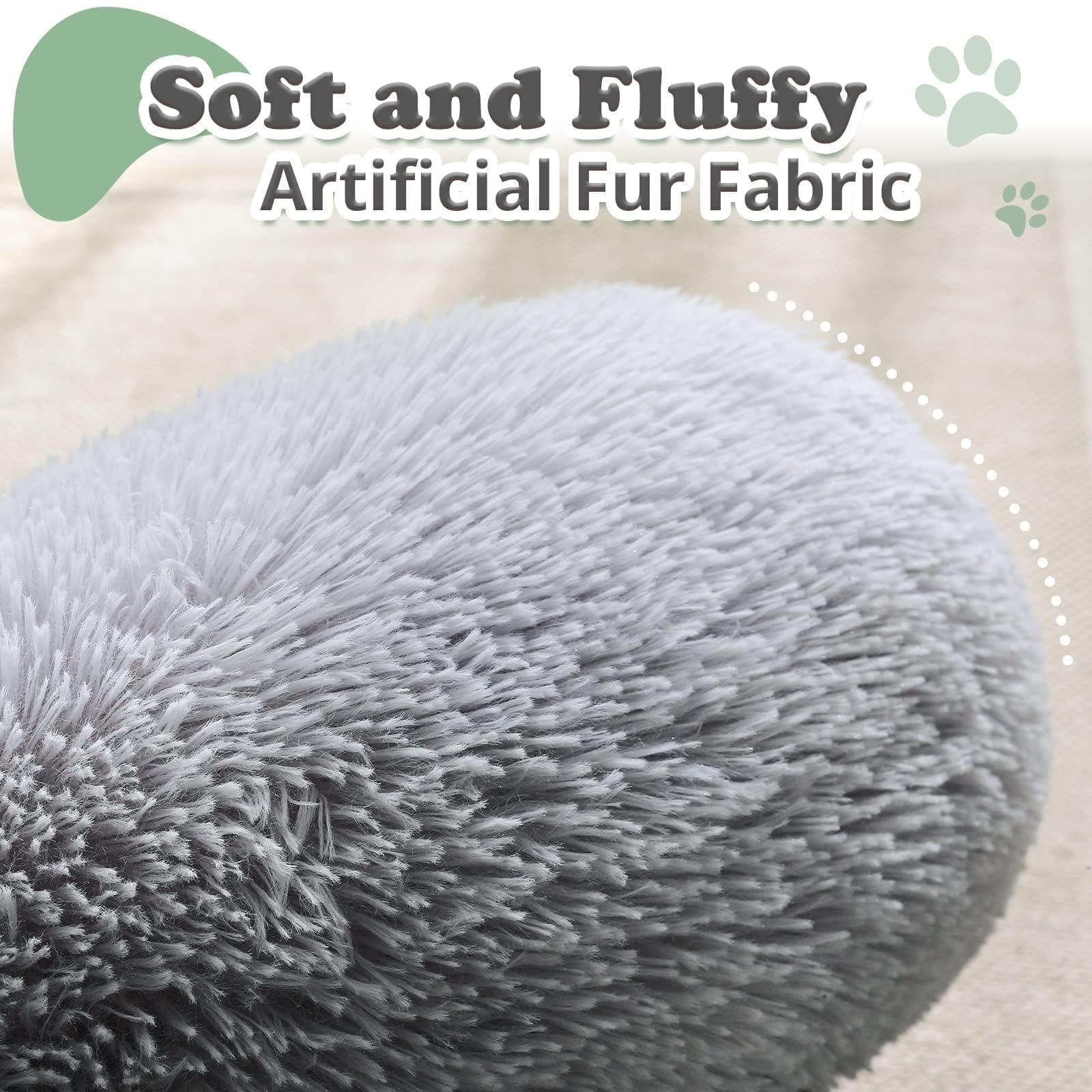 JOLLYVOGUE Dog Bed - Calming Fluffy Donut Cushion for Medium/Large Pets, 30", Light Grey, Faux Fur