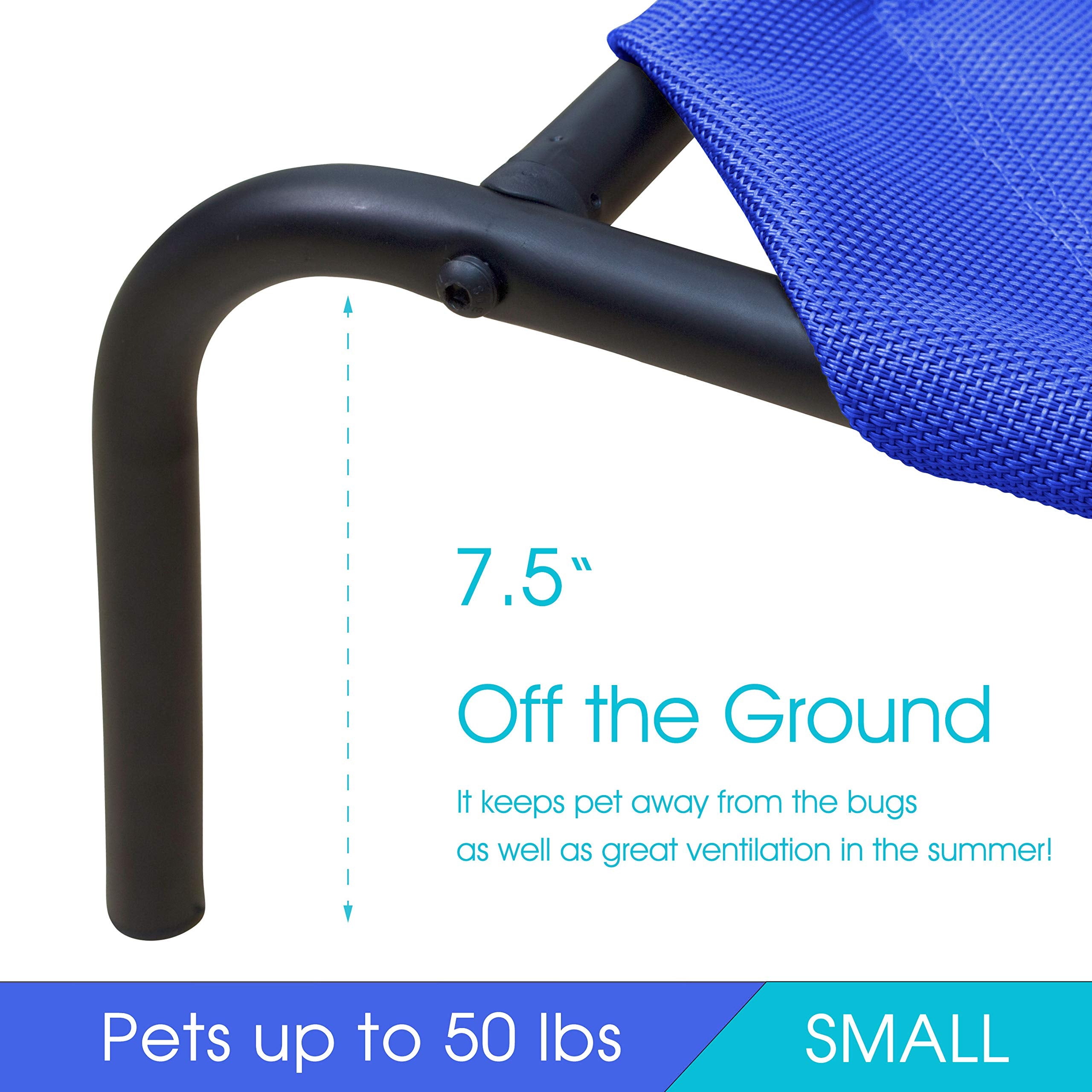 Phyex Heavy Duty Steel-Framed Portable Elevated Pet Bed, Elevated Cooling Pet Cot, 33'' L X 19'' W X 7.5'' H(S, Blue)