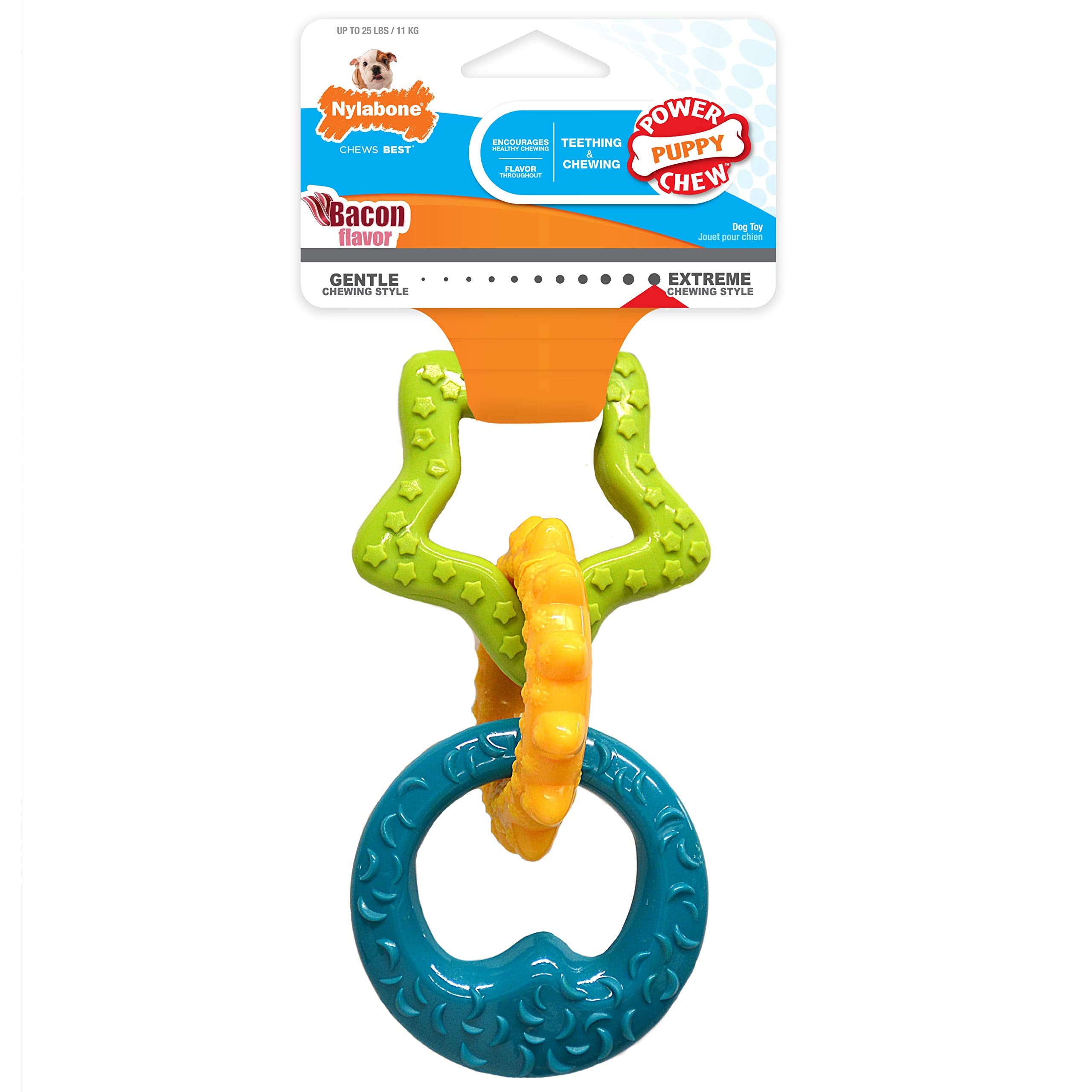 Nylabone Teething Rings Power Chew Toy For Dogs, Dog Toys For Aggressive Chewers, Bacon Flavor, Small - Up To 25 Ibs, 1 Count