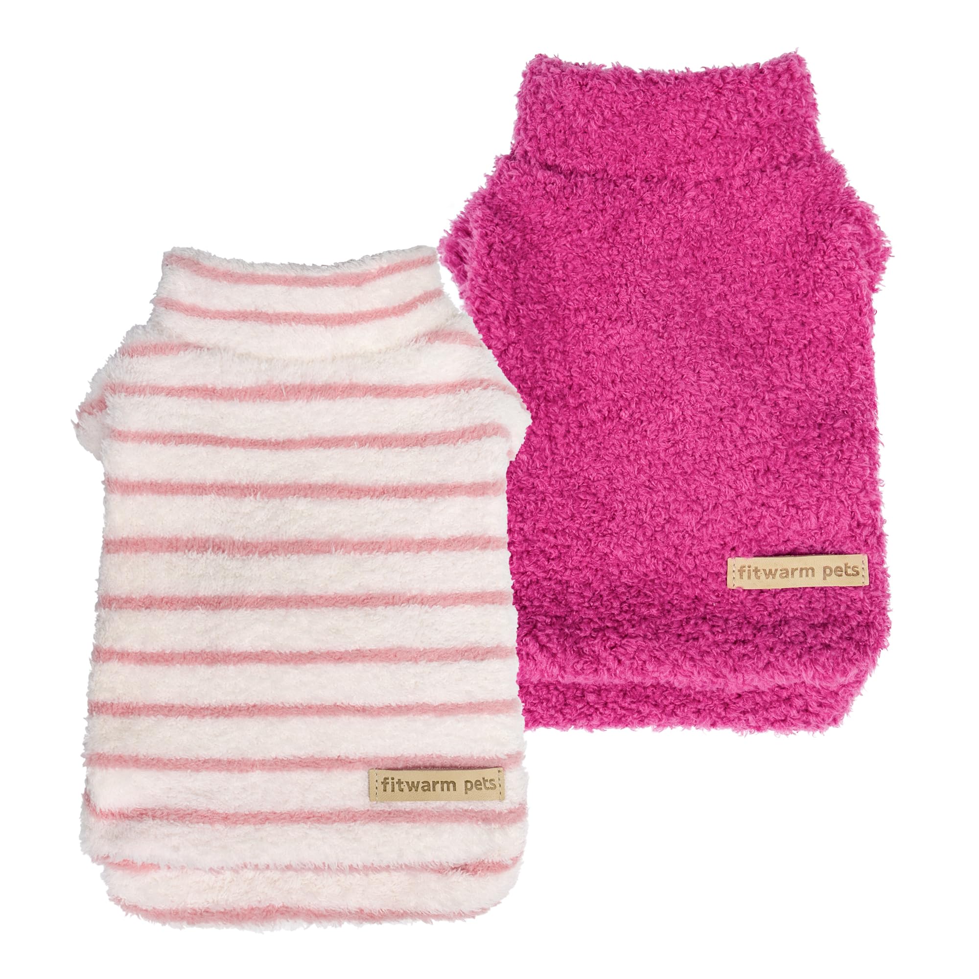 Fitwarm 2 Pack Striped Fleece Dog Sweater, Warm Winter Dog Clothes for Small Dogs Girl, Fuzzy Turtleneck Pet Outfit, Doggy Pullo