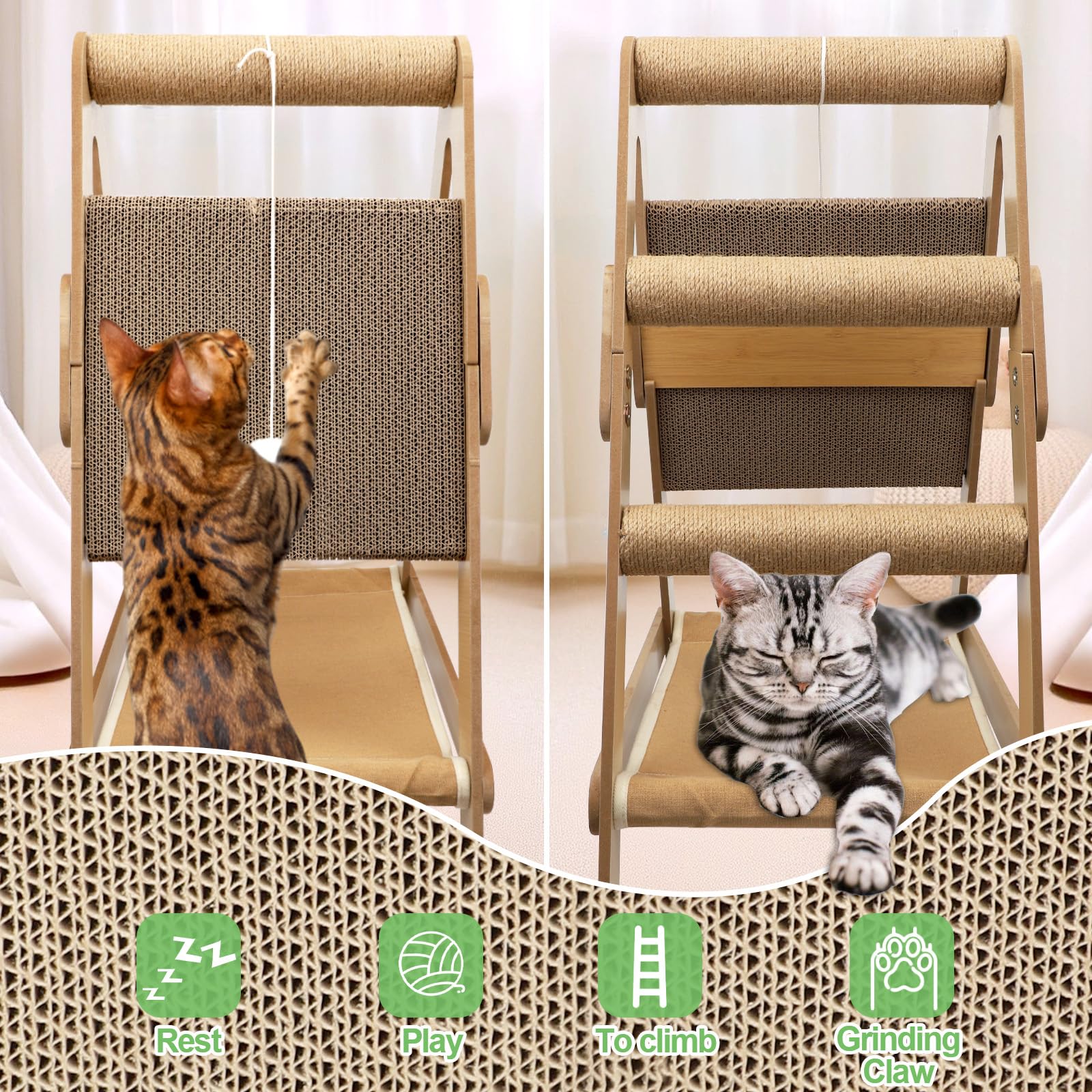 Blugun Cats Scratching Pads Cat Climbing Frame Multifunctional Kitten House Toys All-In-One Wooden Climbing Ladder Summer Kitty