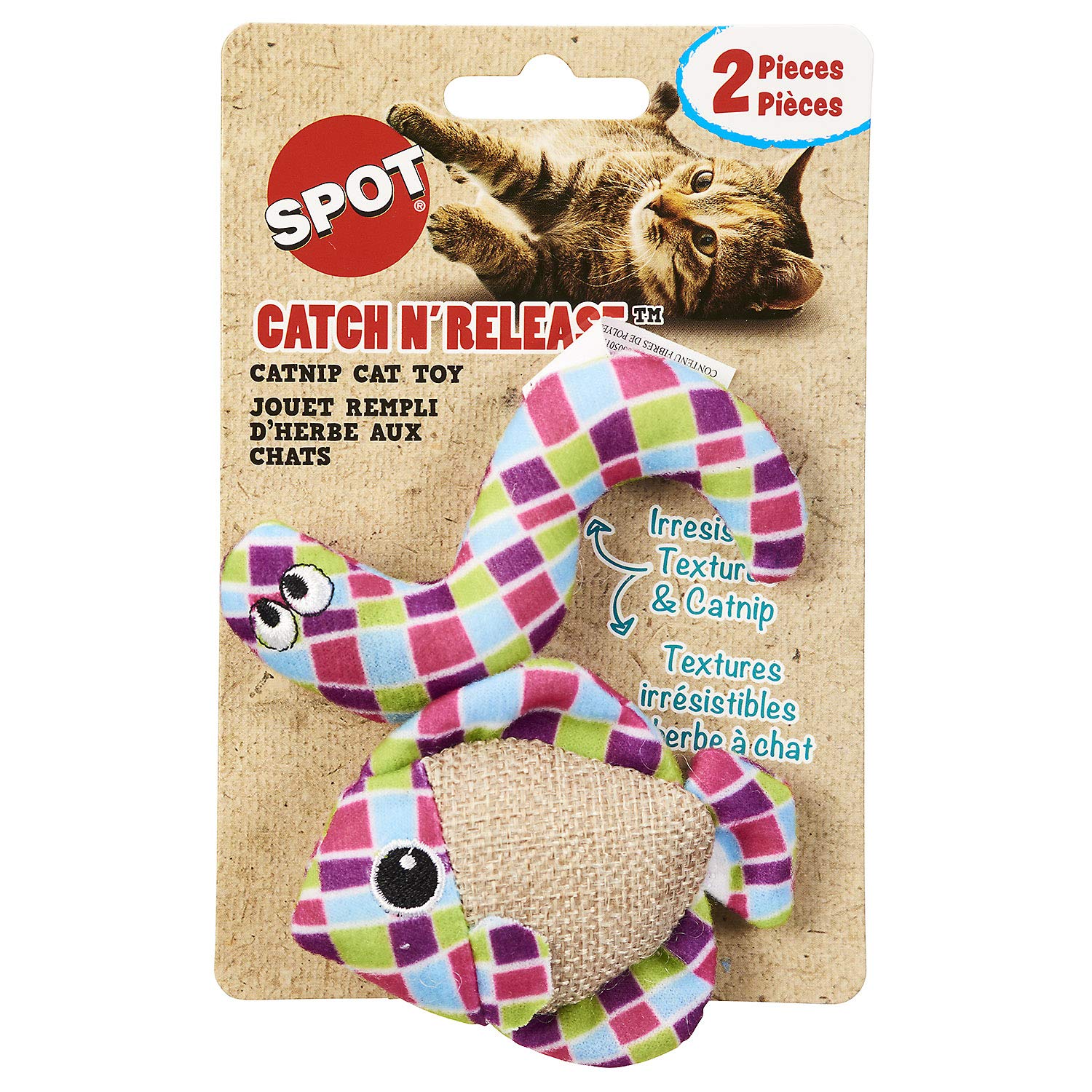 Spot Catch N' Release Cat Toy With Irresistible Texture And Catnip, Indoor Cat Essentials, For Cats And Kittens, 2 Assorted Figures