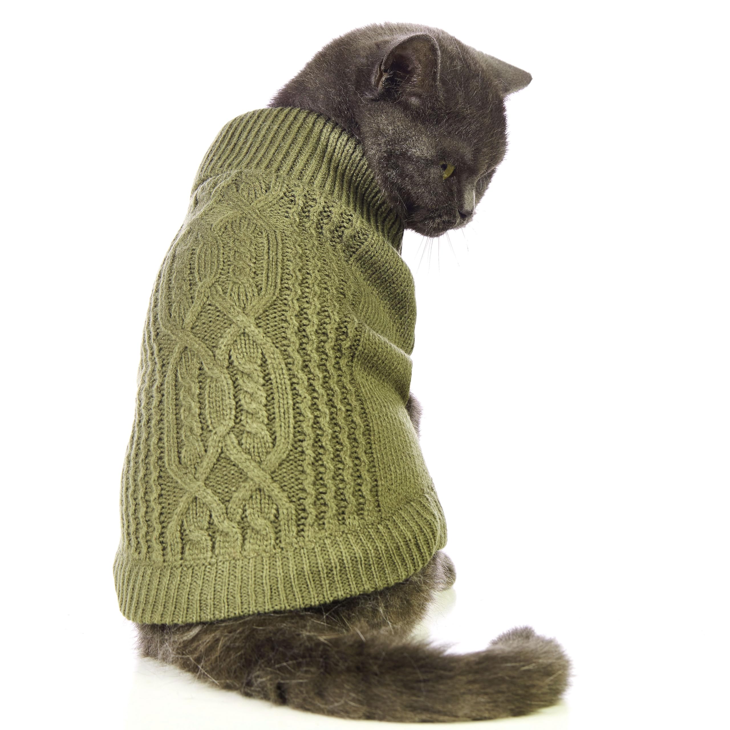 Jnancun Cat Sweater Turtleneck Knitted Sleeveless Cat Clothes Warm Winter Kitten Clothes Outfits For Cats Or Small Dogs In Cold Season (Small, Olive Green)