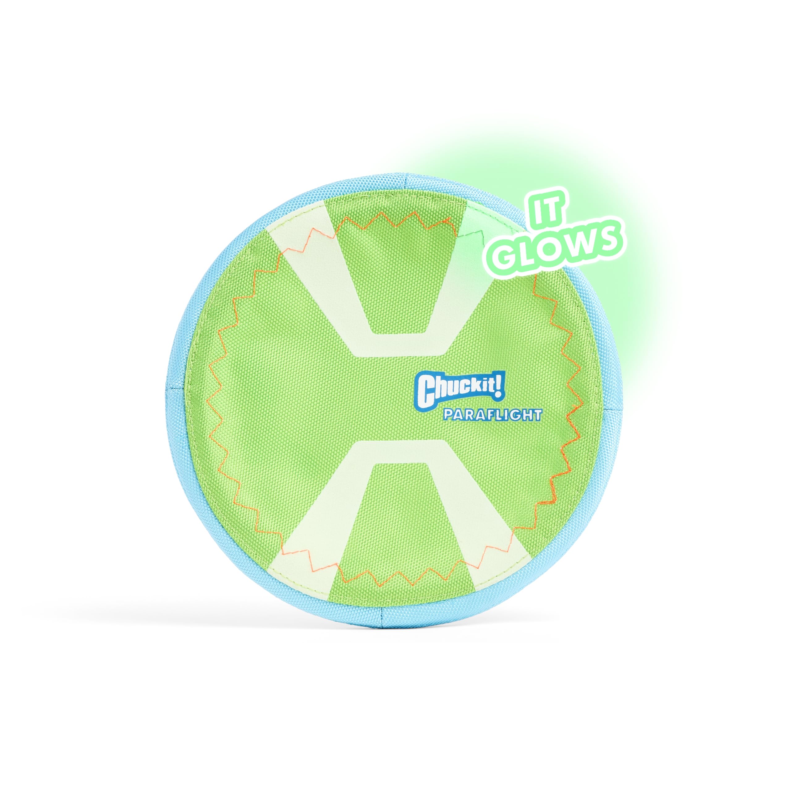 Chuckit! Max Glow Paraflight Flying Disc Dog Toy - Water Floating Flyer - Durable Nylon Construction With Soft Rubber Edges - For Medium And Large Dogs - Size Large - 9.75' L X 9.75' W - Pack Of 1