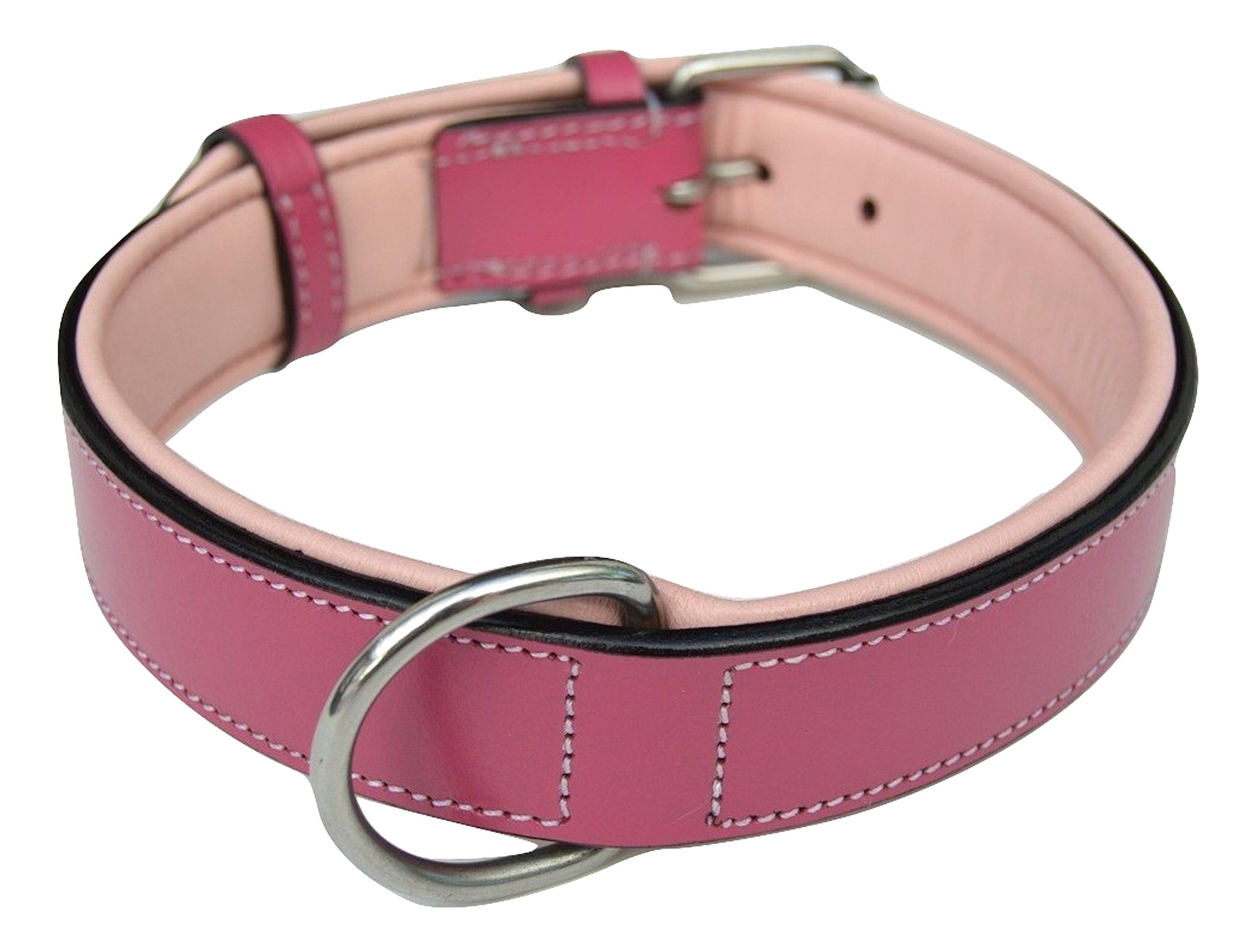 Soft Touch Collars Raspberry Pink Leather Padded Dog Collar, For Large Female Dogs, Made With Genuine Real Leather, 24' Long X 1.5' Wide
