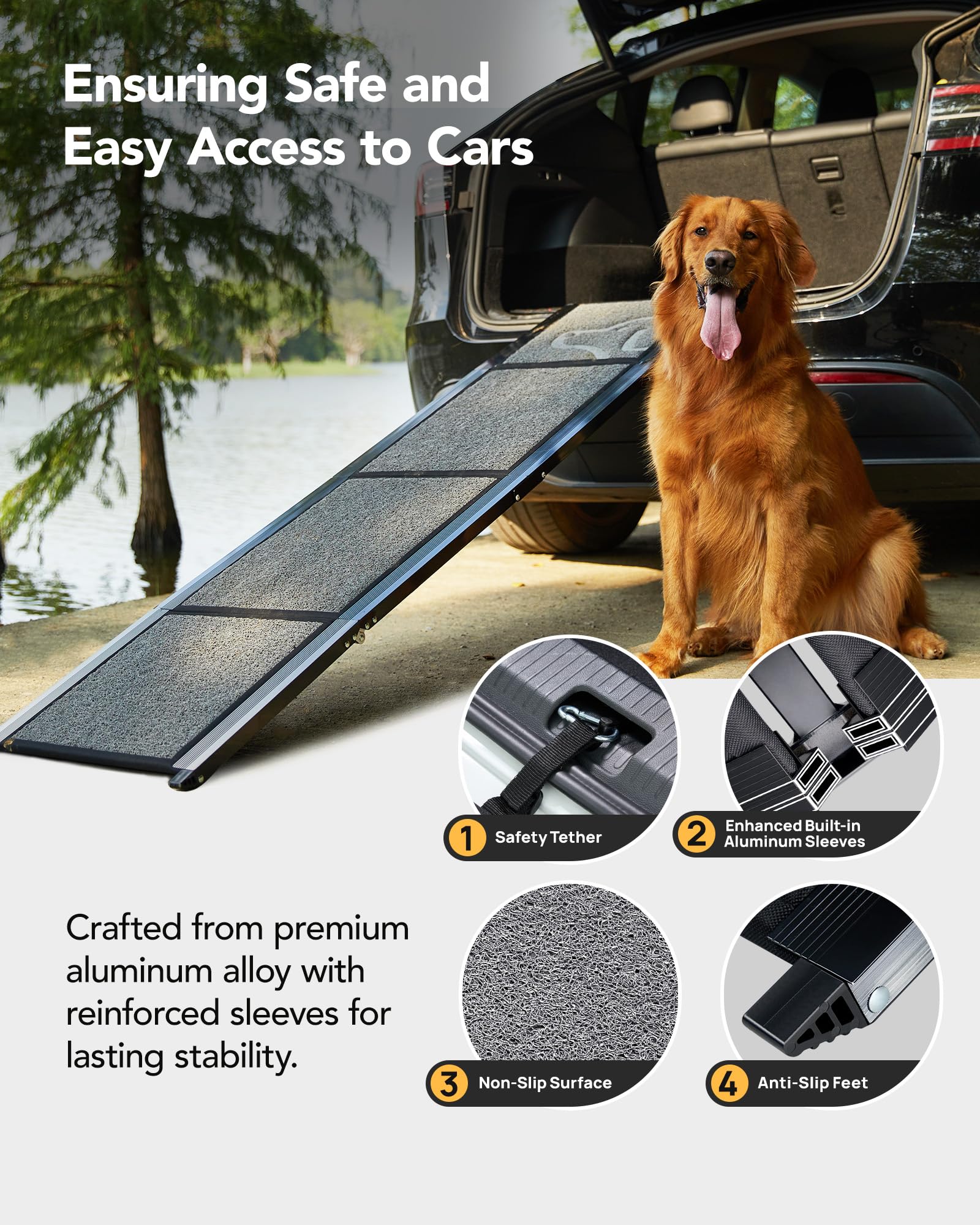 Petthem Dog Ramp For Car 63'' Long & 17'' Wide Portable Dog Ramps For Large Dogs With Non-Slip Rug Surface Dog Car Ramp For Suv
