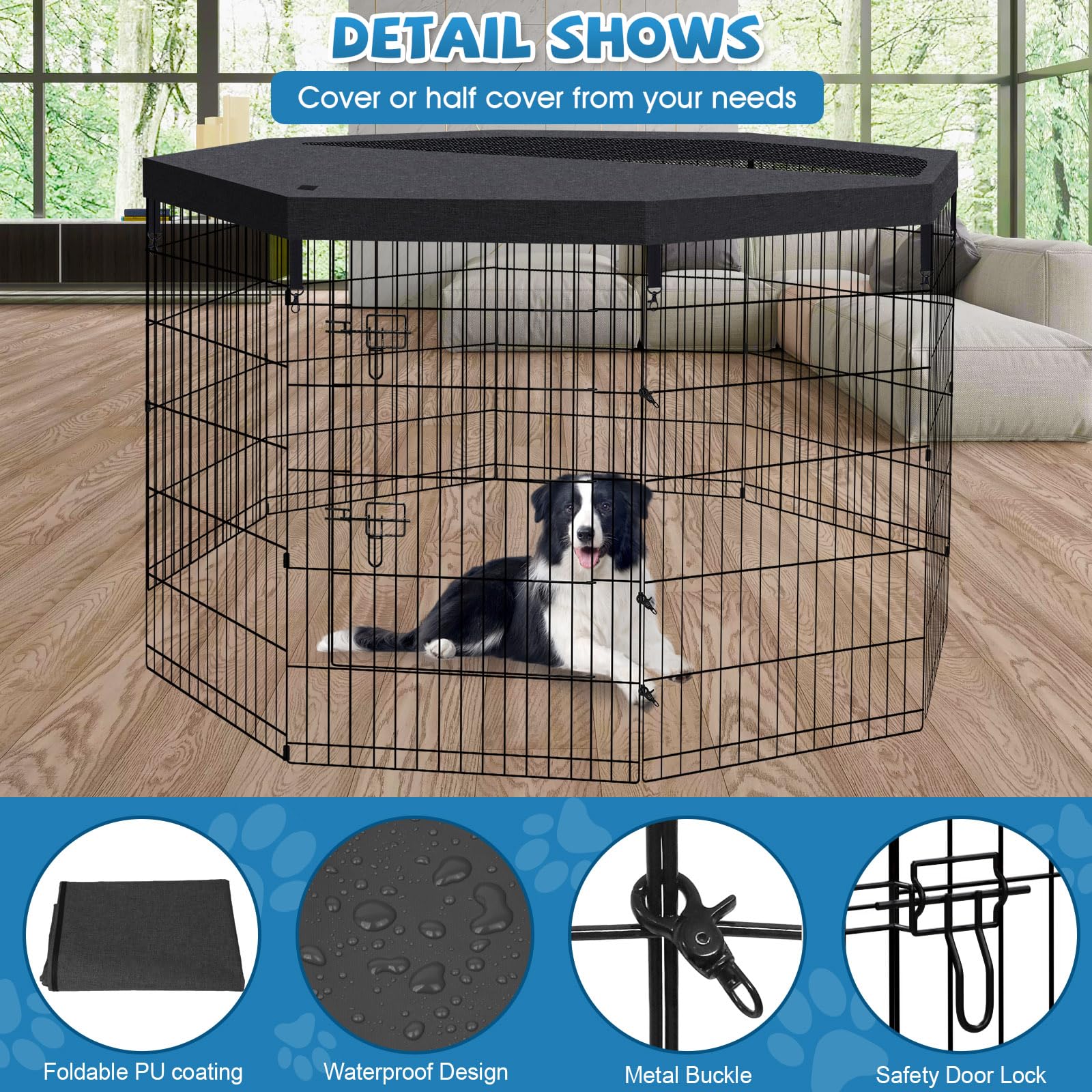 Pet Playpen Dog Fence Foldable Metal Dog Pen Wire Exercise Puppy Play Yard Pet Enclosure Indoor Outdoor 8 Panels 36 Inch With Bo