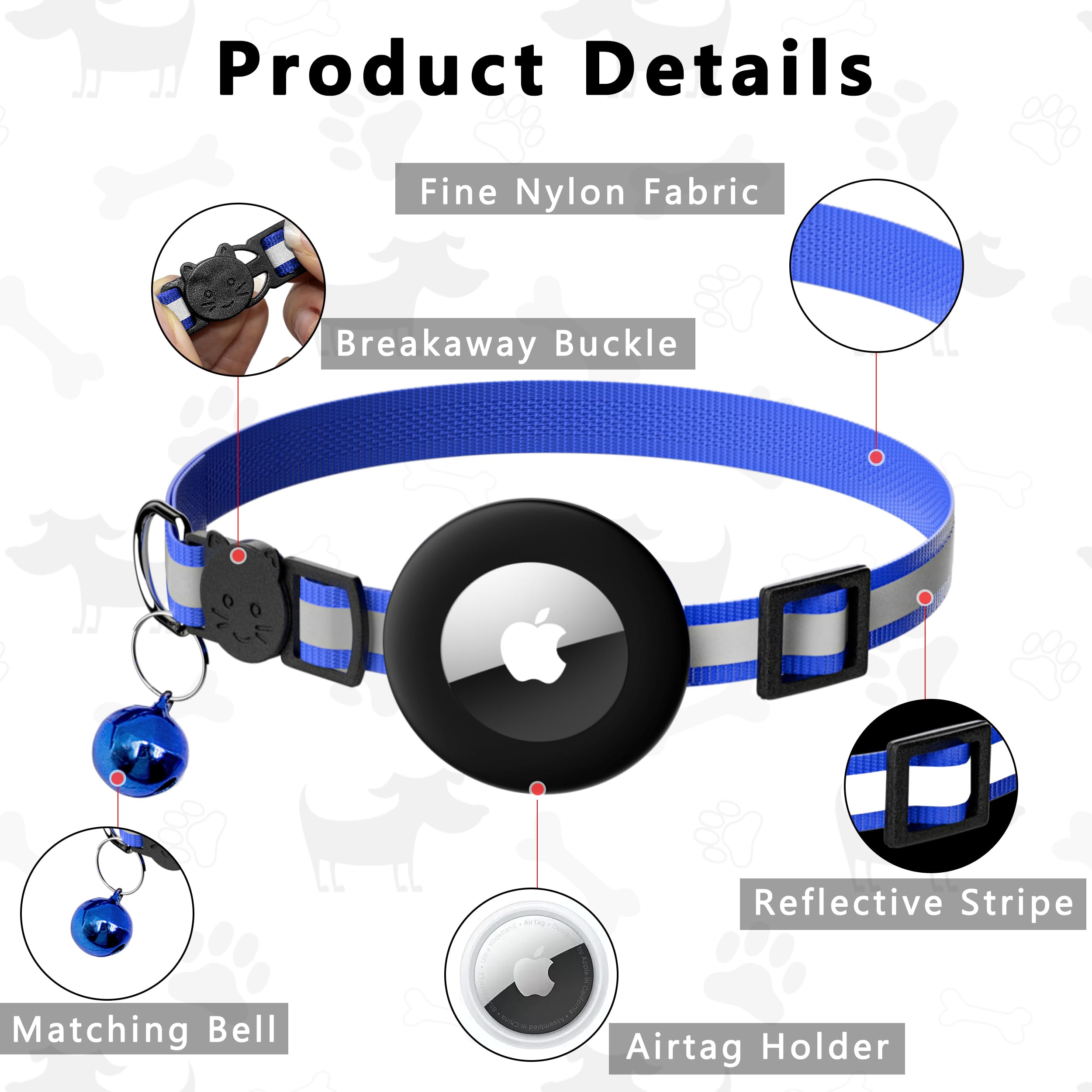 Seyezo Cat Collar With Air Tag Holder, Reflective Kitten Collar With Bell, Breakaway Airtag Cat Collar For Boys Girls Cats, Gps