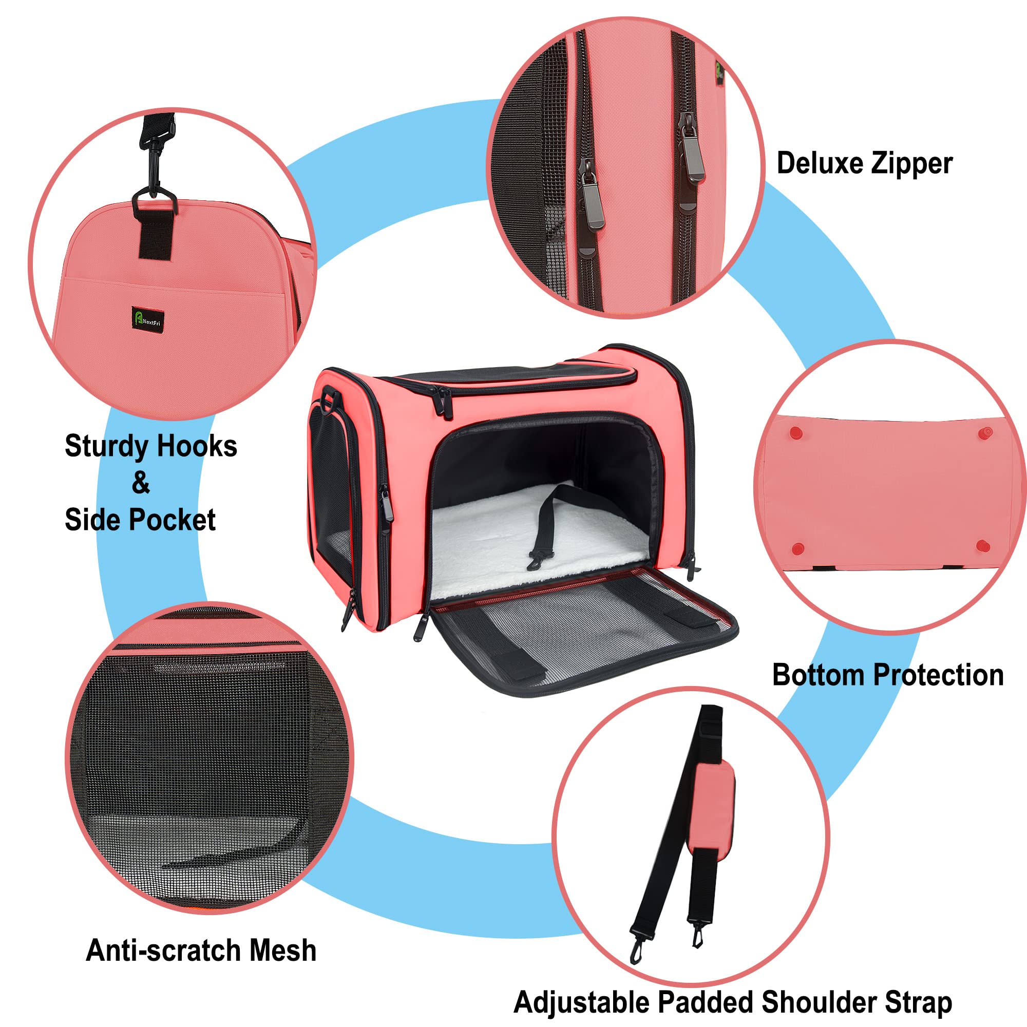 Nextfri Soft Sided Carrier For Small Medium Cats Dogs,Tsa Airline Approved Collapsible Travel Pet Carrier (Medium, Watermelon)