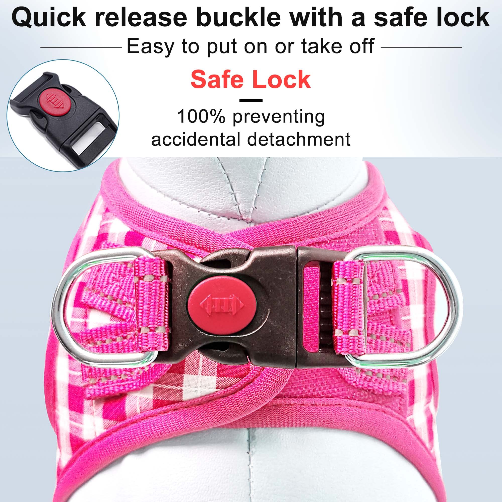 Matilor Dog Harness Step-In Breathable Puppy Cat Dog Vest Harnesses For Small Medium Dogs Pink Checkered