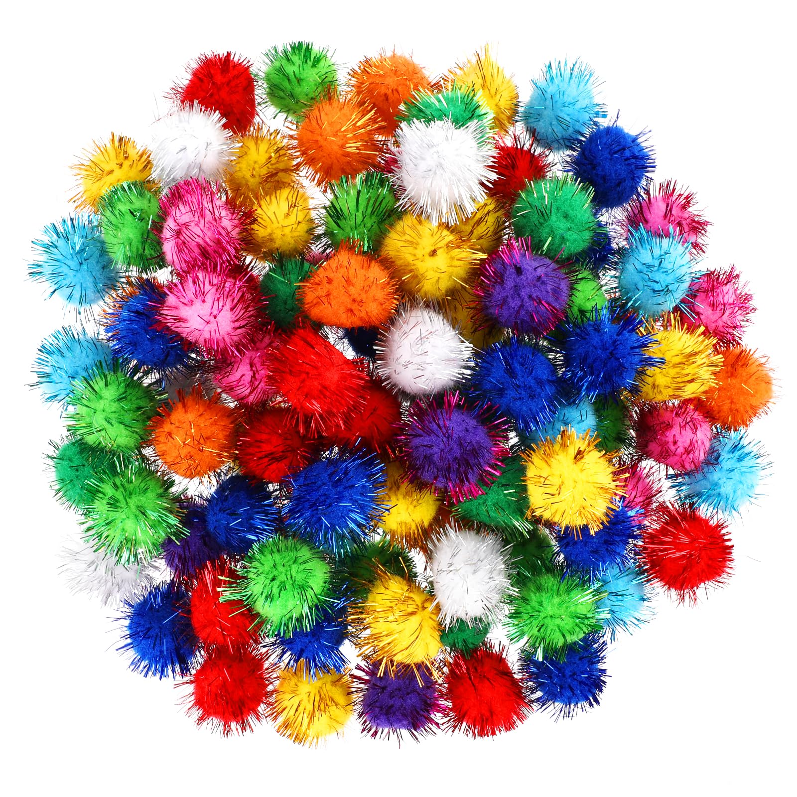 100 Pcs Cat Pom Pom Balls Fuzzy Balls For Cats Interactive Pom Pom Cat Toys Assorted Color Flash Ball Cat'S Favorite Toy Ball Ti
