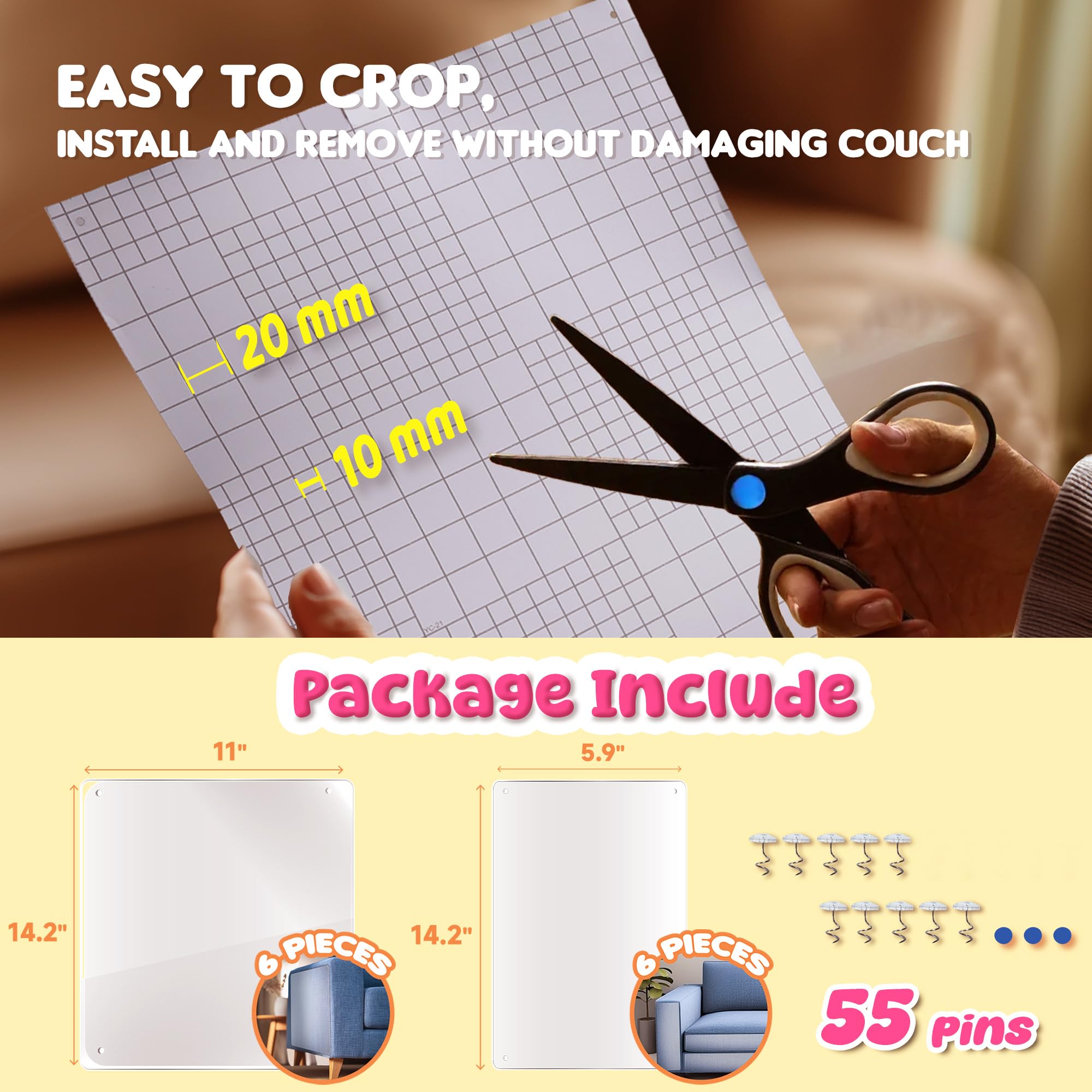 Thlhkd Cat Scratch Furniture Protector: 12 Pcs Couch Protectors Tape From Cats Claws Scratching Single Sided Clear Sticky Sheets