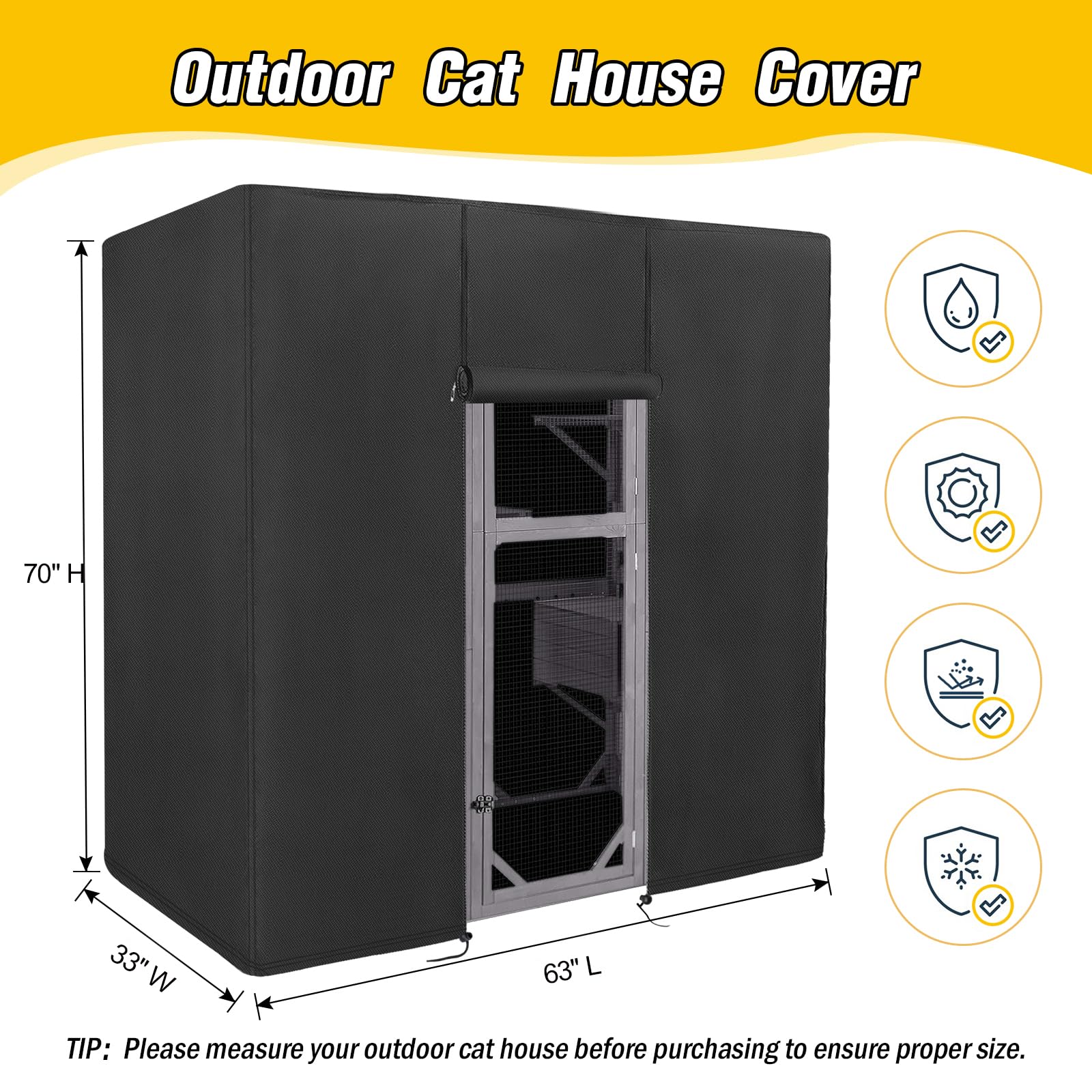 Kingling Outdoor Cat House Cover, Waterproof And Dustproof Protection Cover For Large Cat Cage Condo/Cat House Covers - 63'' L X