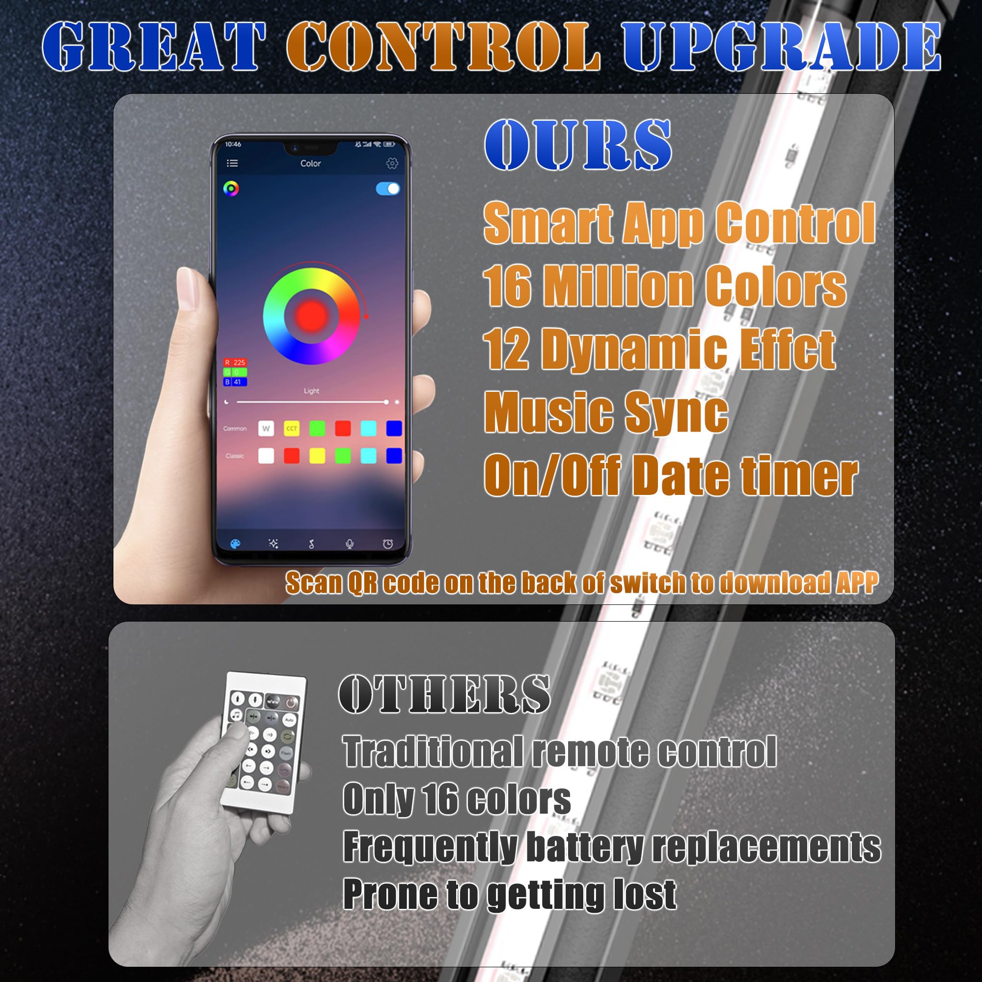 Smart App-Controlled LED Aquarium Light with 16 Million Colors, 12 Dynamic Effects, Fish Tank Light with Nano Air Bubble for Aqu