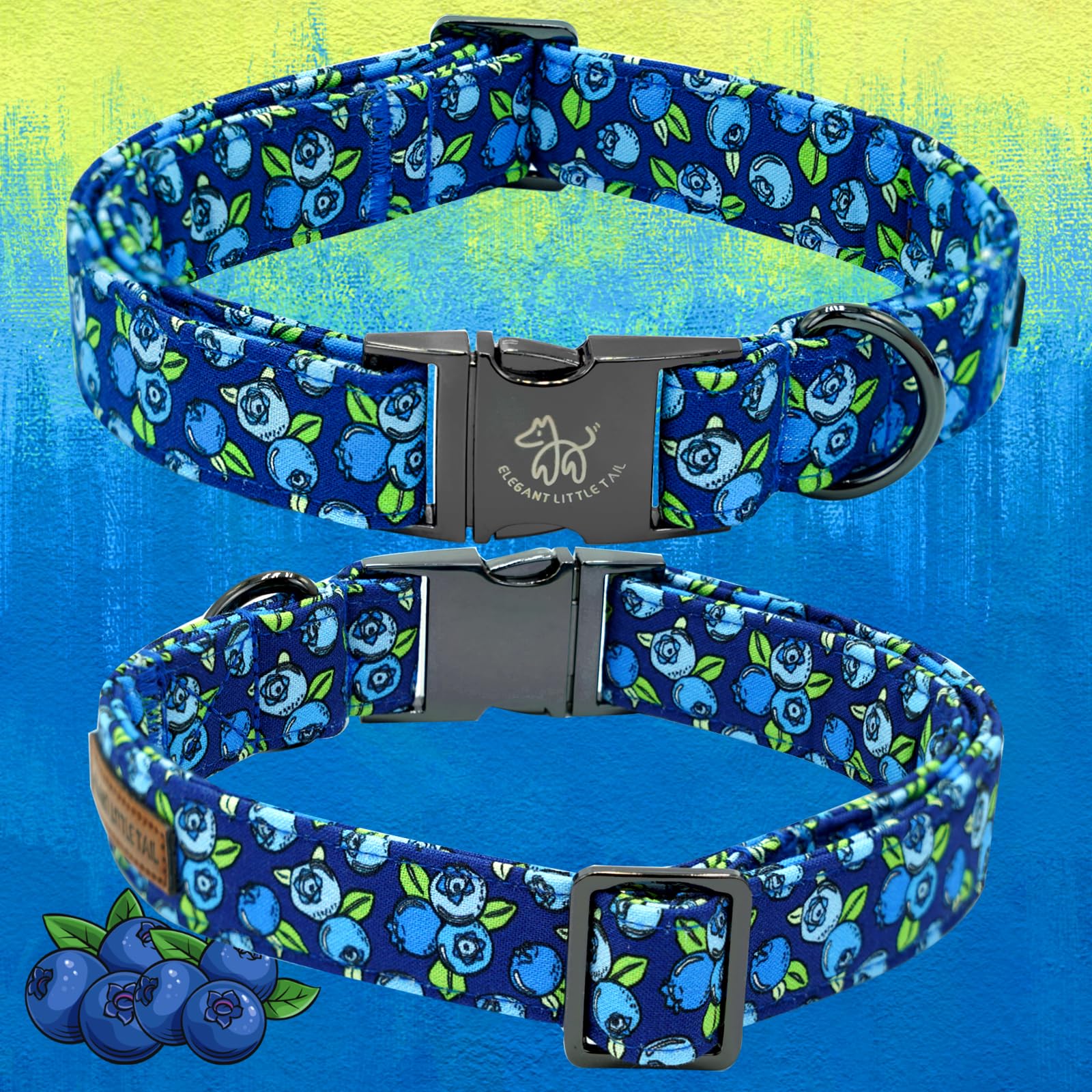 Elegant Little Tail Dog Collar- Cute Blueberry Dog Collar With Bow For Medium Dogs, Male Adjustable Cotton Summer Pet Bow Holida