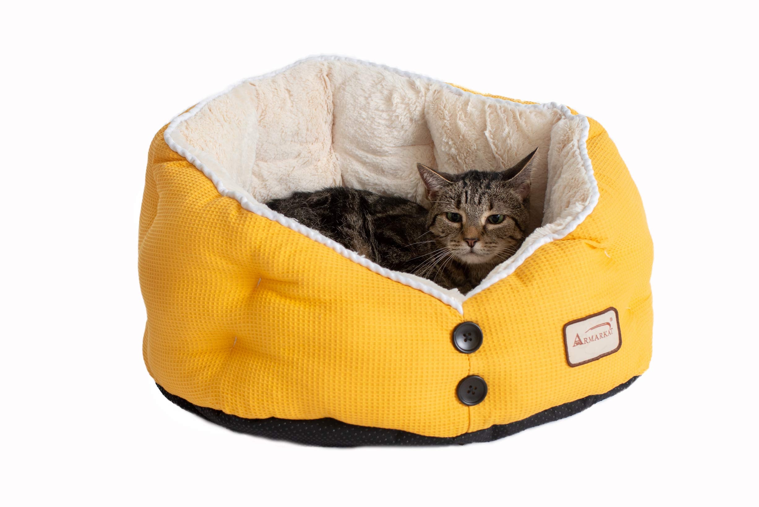 Armarkat Cat Bed Model C75HMB/MH Gold Waffle Texture Poly Blend and White, 22 x 18 x 14