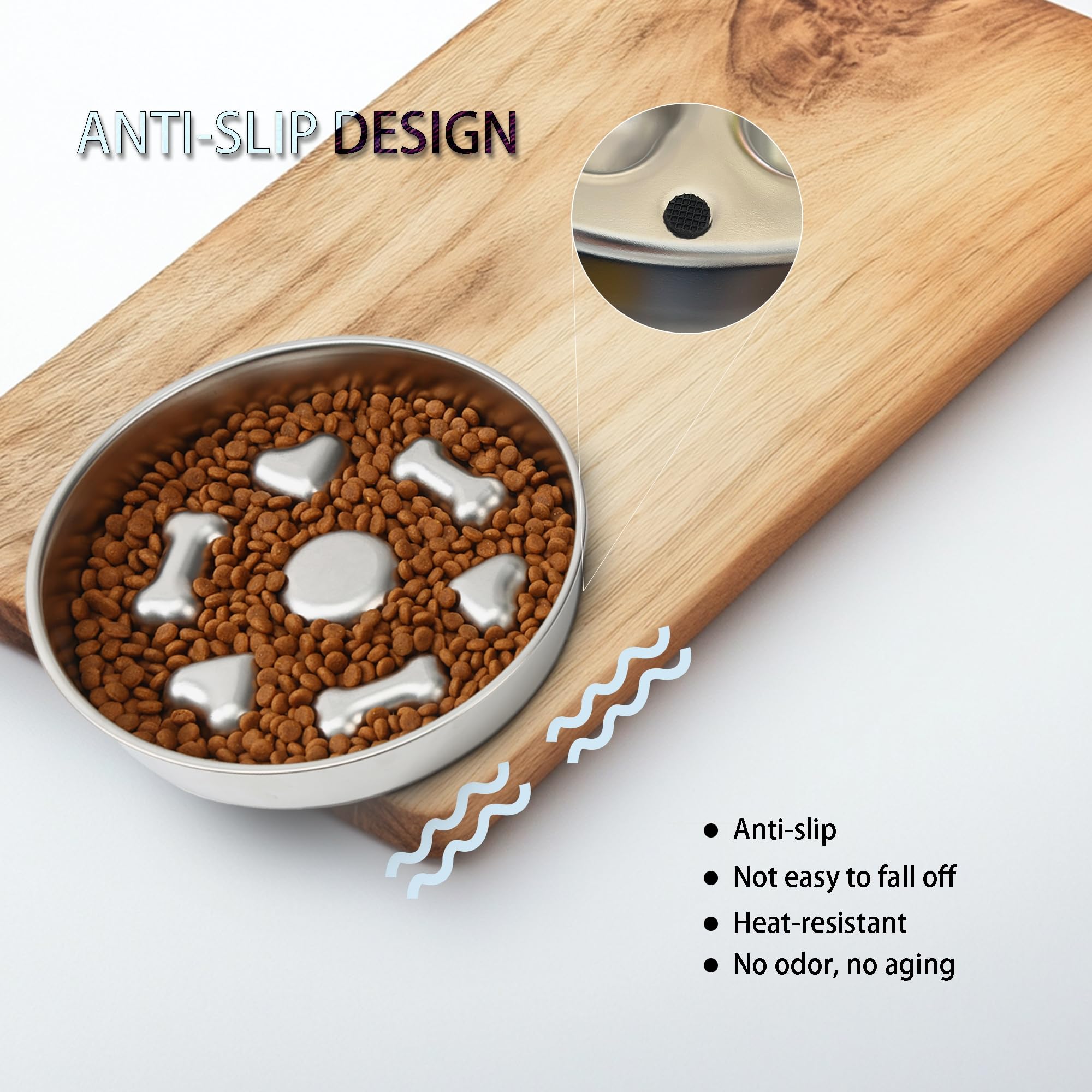 Cilkus Slow Feeder Dog Bowl Stainless Steel, 3 Cups Large Capacity, Designed To Slow Down Eating, Double-Sided Design Ideal For