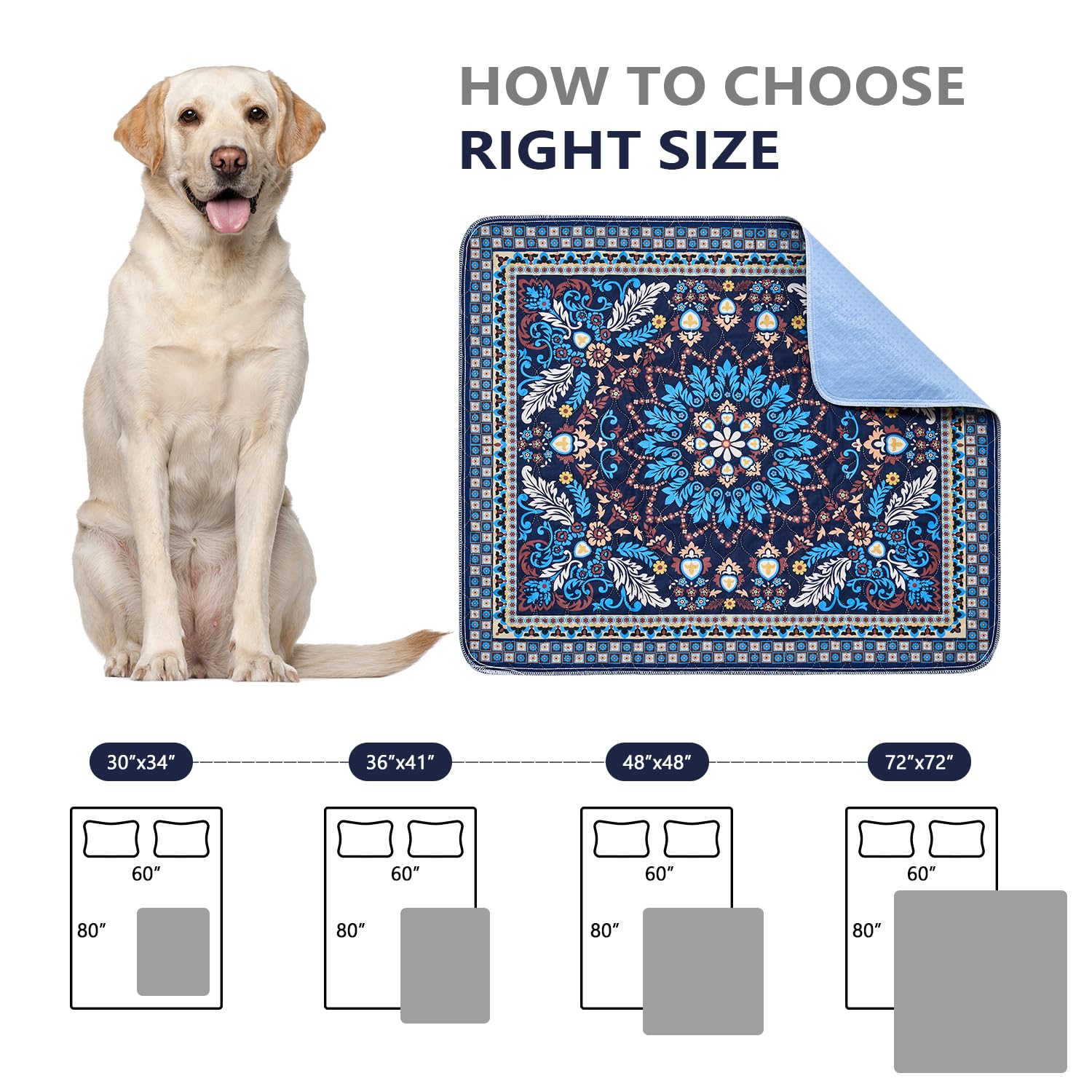 Qeils Washable Pee Pads, Reusable Puppy Pads 4 Pack 30'X34' Super Absorbent Leakproof Dog Training Pads, Non-Slip Wee Wee Pads