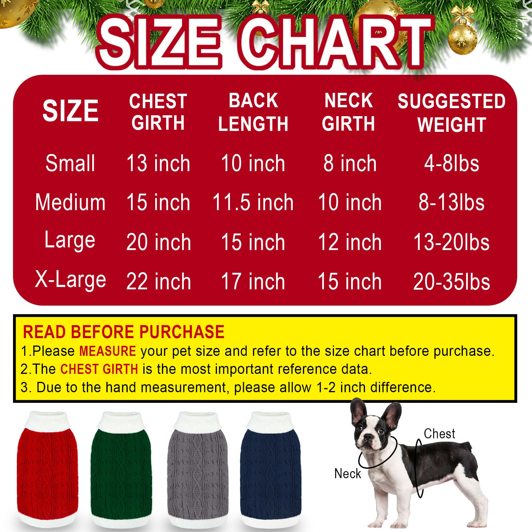 Goyoswa Dog Christmas Sweater Knitted Turtleneck Dog Sweater Warm Christmas Dog Outfit Clothes For Small Medium Large Dogs Pets