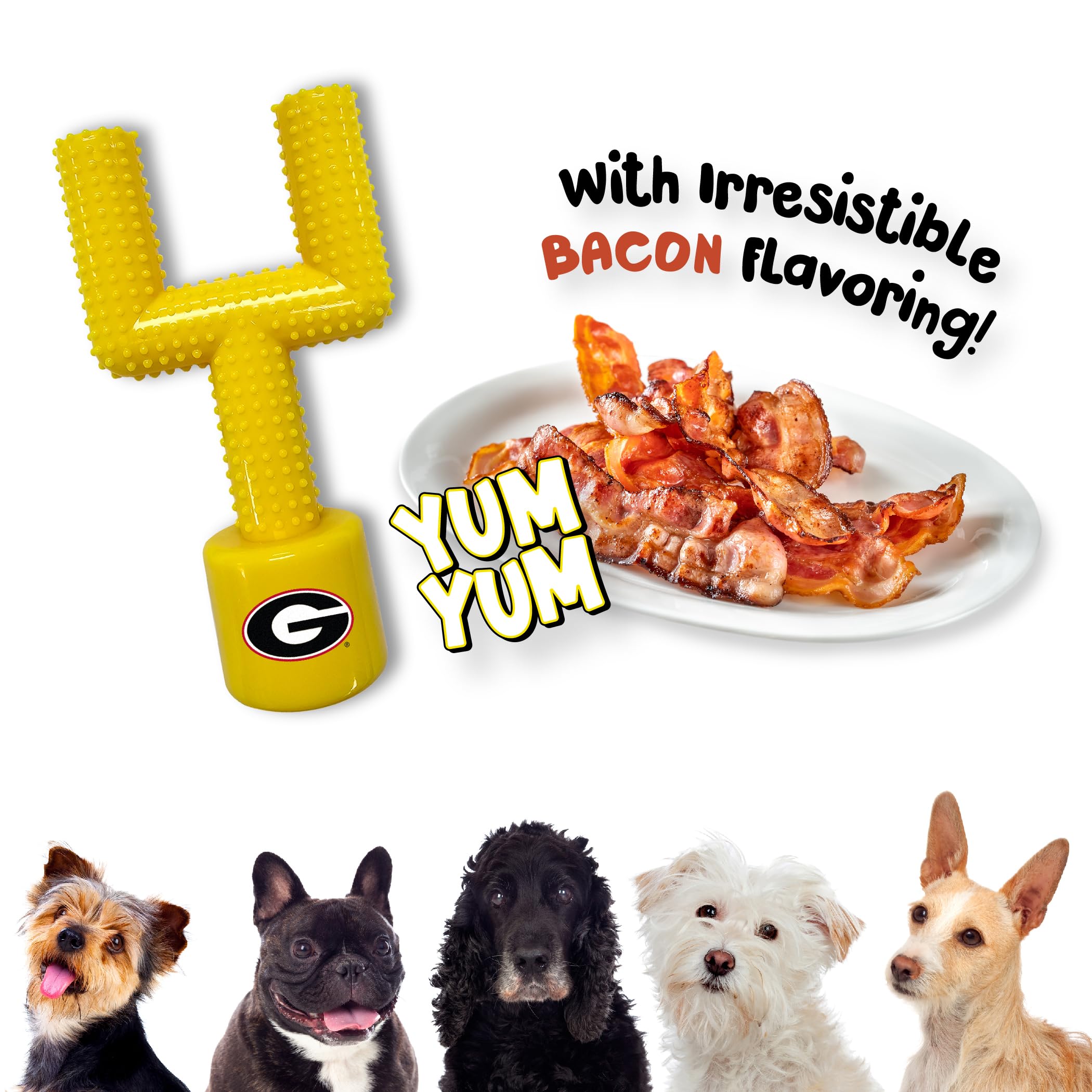 Ncaa Georgia Bulldogs Mega-Chew Hard Nylon Bacon-Flavored Dog Bone Football Goal-Post Chew Toy. Interactive, Tasty & Fun Dog Che