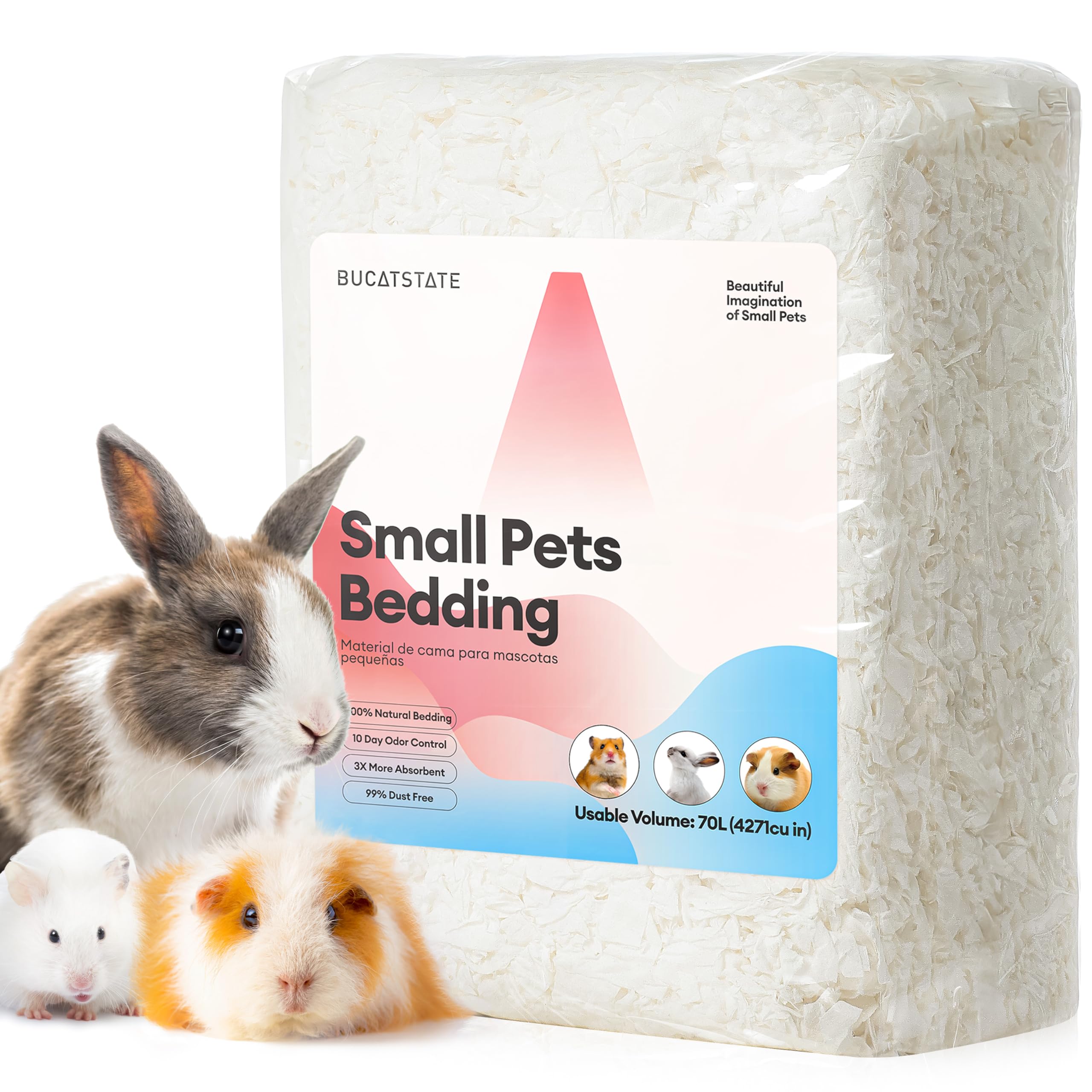 Bucatstate Hamster Bedding 70L, 99% Dust-Free Guinea Pig Bedding Odor Control Paper Bedding, Cozy Small Animal Bedding For Rabbi