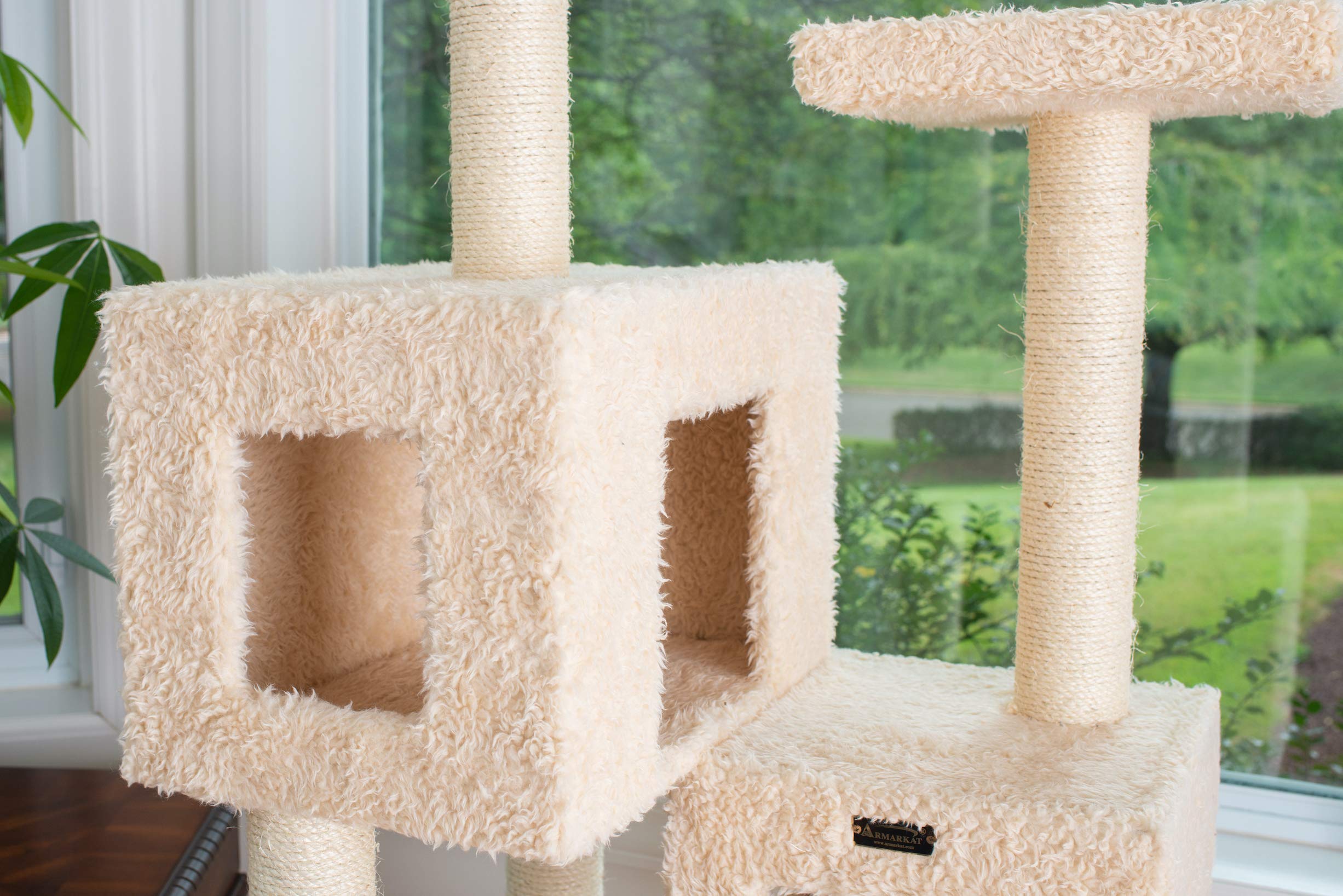 Armarkat A6702 Pet Cat Tree with Two Real Wood Houses, 67, Beige