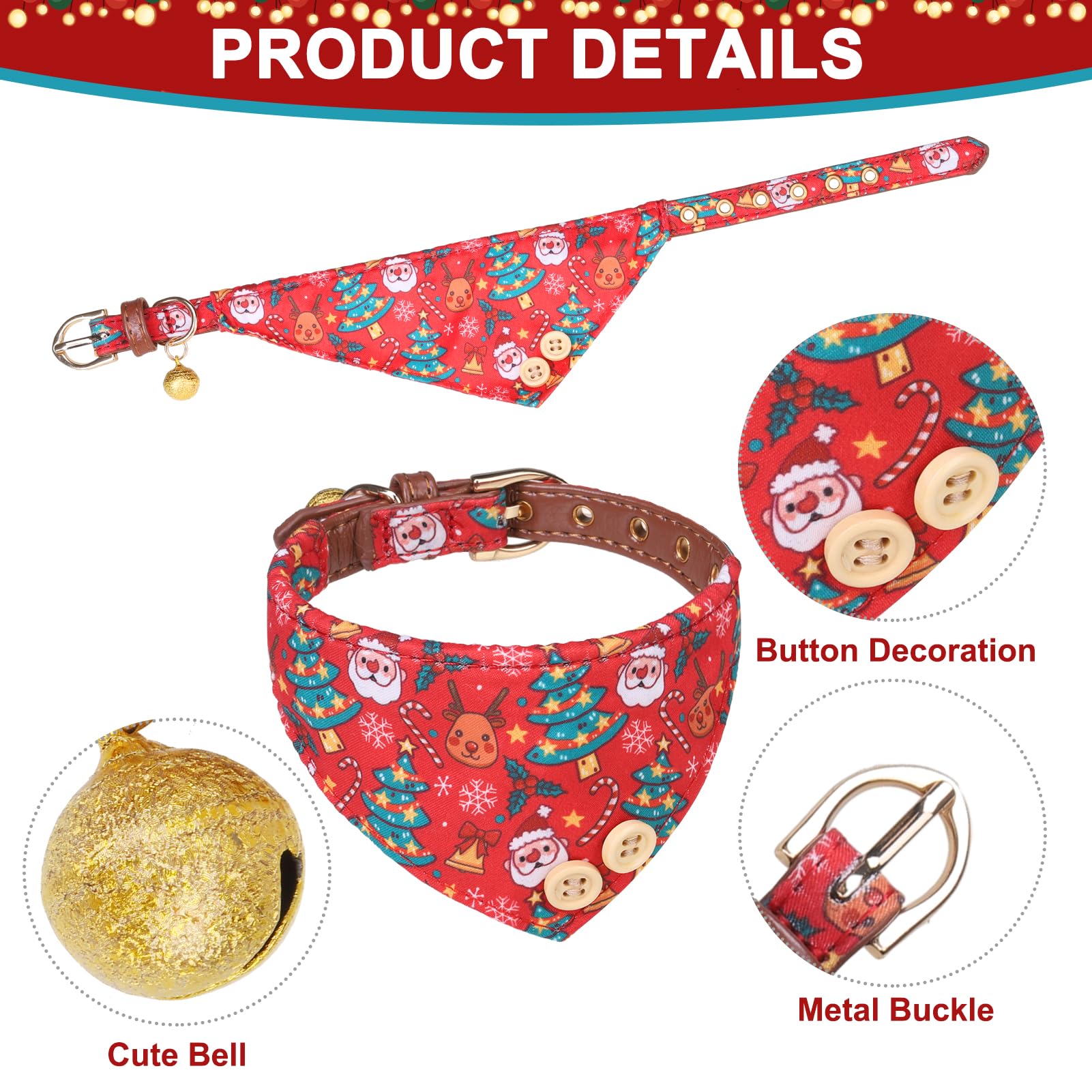 Expawlorer Christmas Dog Collar And Leash Set - Adjustable Collars With Bow Tie, Bandana, And Bell For Small, Medium, Large Dogs