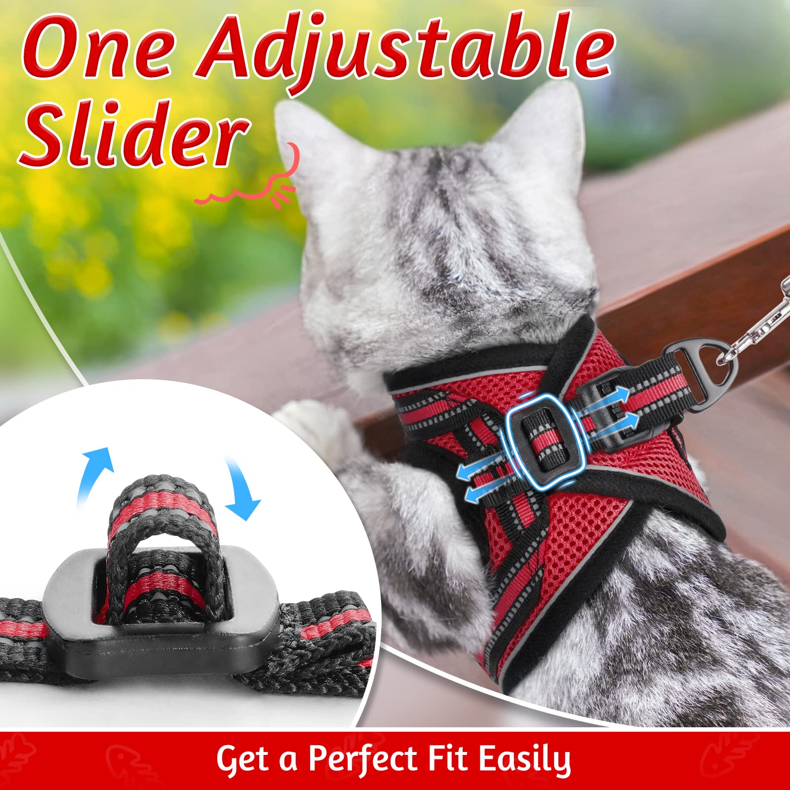 Rabbitgoo Cat Harness And Leash Set For Walking Escape Proof, Adjustable Soft Kittens Vest With Reflective Strip For Cats, Comfortable Outdoor Vest, Red, L