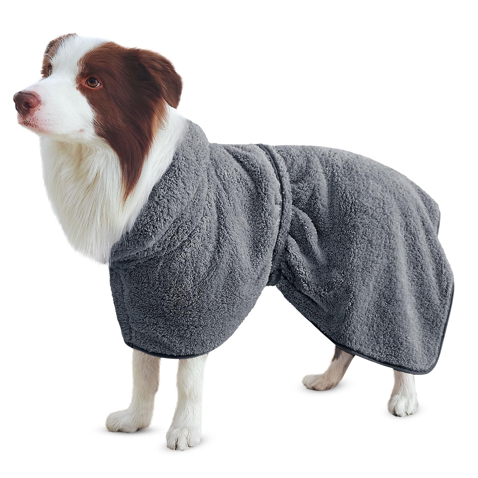 Bienbee Soft Dog Bathrobe,Super Absorbent & Quick-Drying Dog Robe With Hood, Cozy Drying Coat For After Bath, Grey Xl