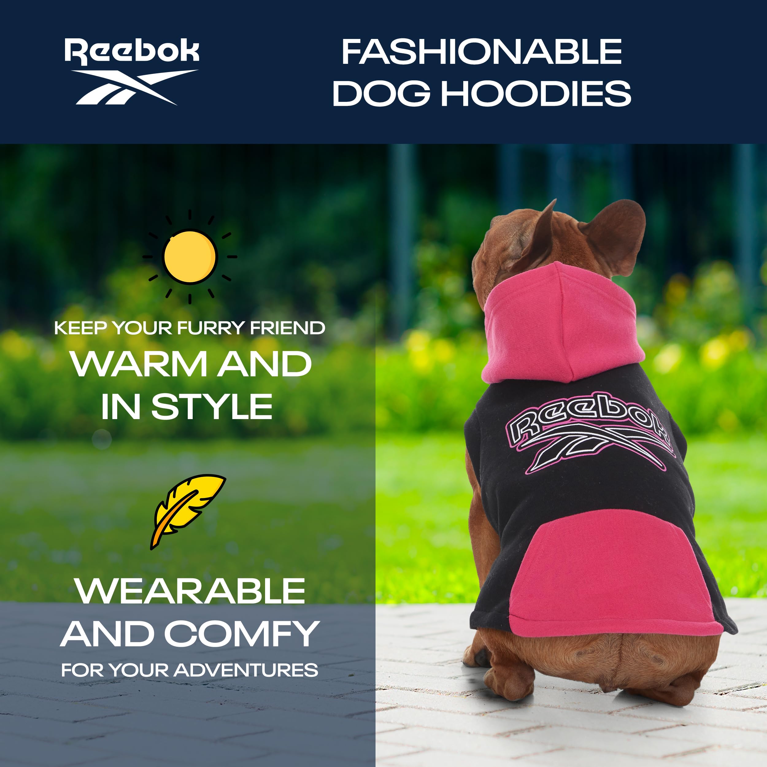 Reebok Fleece Dog Sweater Premium Pullover Hoodie With Leash Hole, Perfect For Small, Medium & Large Dogs Warm & Cozy Winter Swe