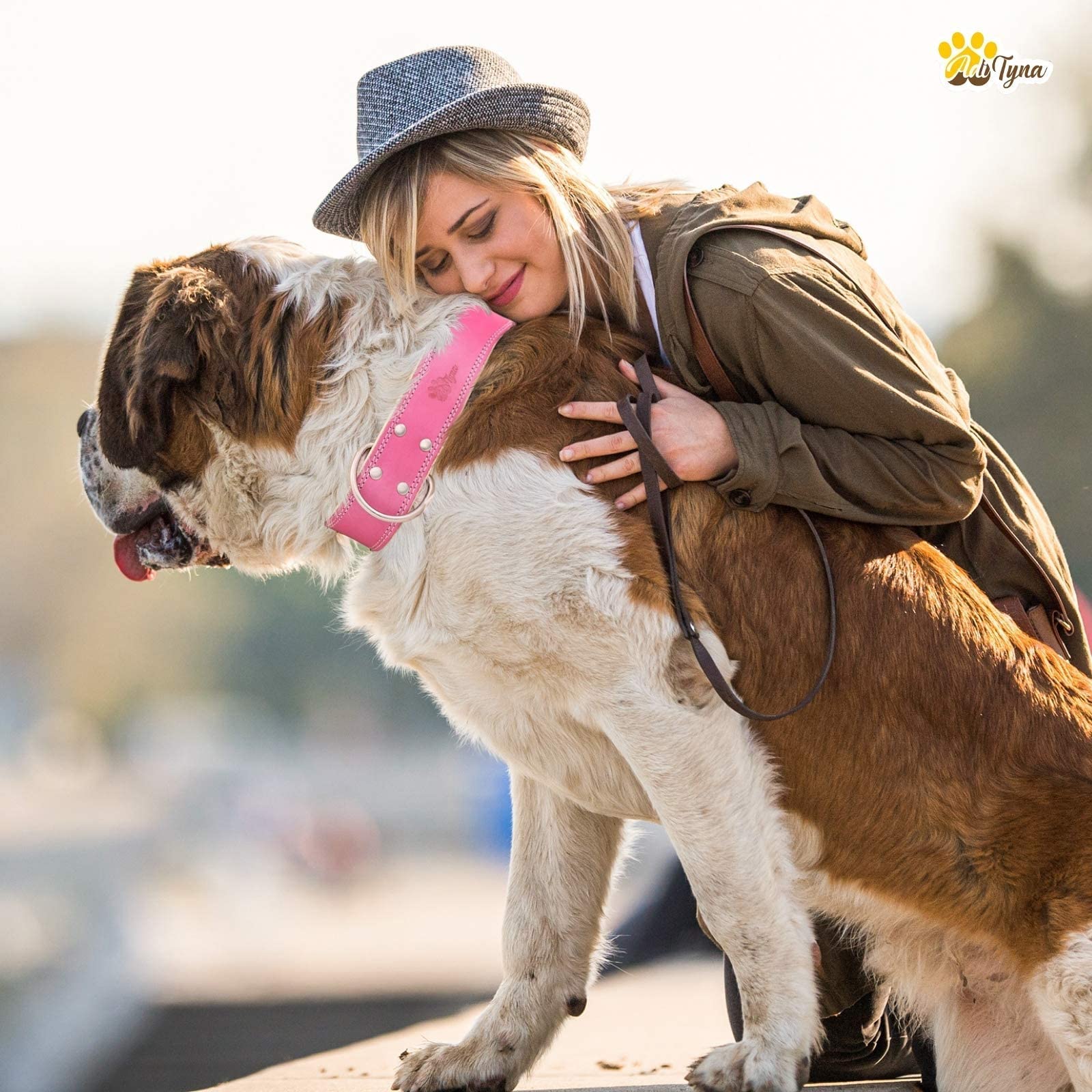 Adityna Heavy Duty Real Leather Dog Collar For Extra Large Dogs - Pink Xl Collar - Soft And Strong Thick Dog Collar With Double Metal Buckle