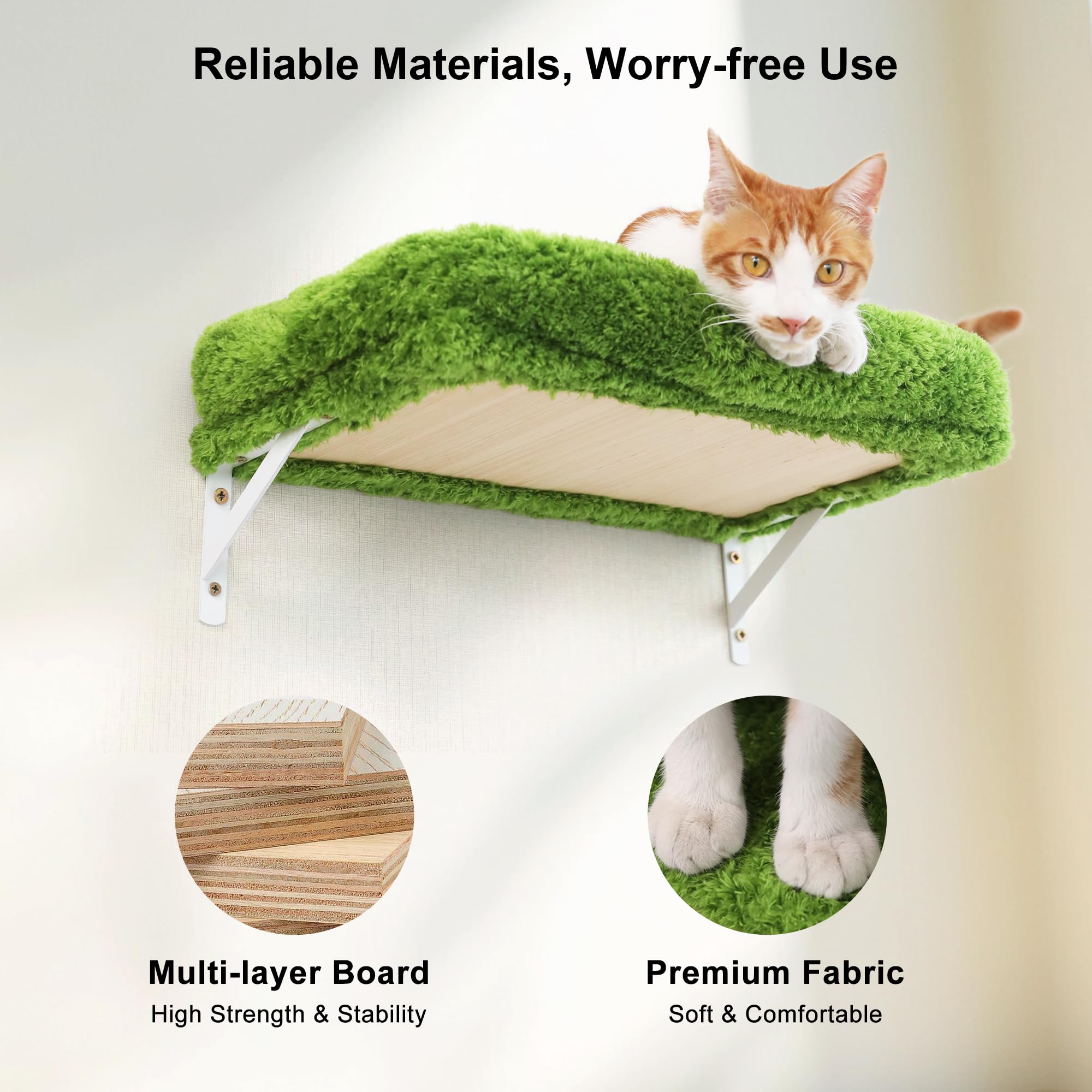 Fukumaru Cat Wall Shelves, Stable & Safe 4 In 1 Cat Furniture Set, Wooden Climbing Wall With Scratching Post, Bridge And Bed, St