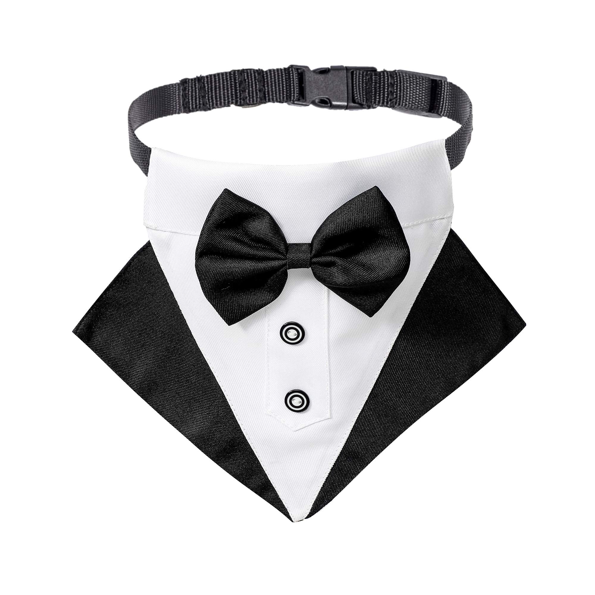 Adoggygo Formal Dog Tuxedo Wedding Dog Bandana Collar Dog Collar With Bow Tie Adjustable Dog Bowtie Collar Bandana For Small Medium Large Dog Pet (Small, Black)